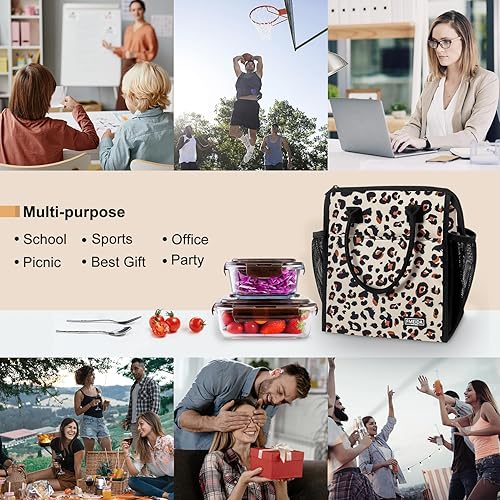 Miniatura 6 de Fmeida Bolsa de almuerzo, bolsa de almuerzo aislada para mujeres adultas, contenedor grande para lonchera, reutilizable, a prueba de fugas, bolsa de