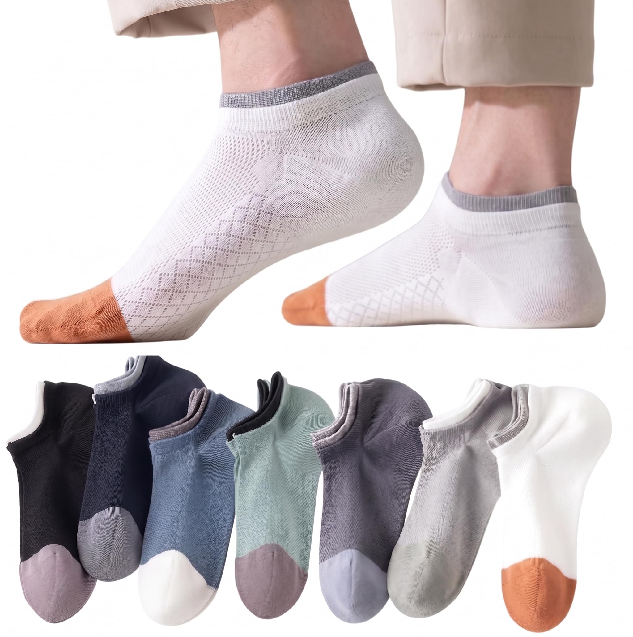 Men's Ankle Socks, Cotton, Moisture Wicking, Low Cut, Multicolour, Pack of 7 Pairs-picture-59