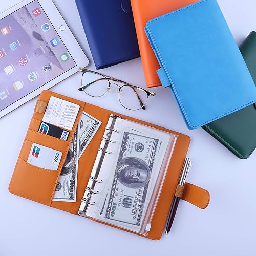 Vista 27 de Antner A6 - Funda de piel sintética con 12 bolsillos para carpetas A6, 6 anillas y sistema de sobres para apartar dinero