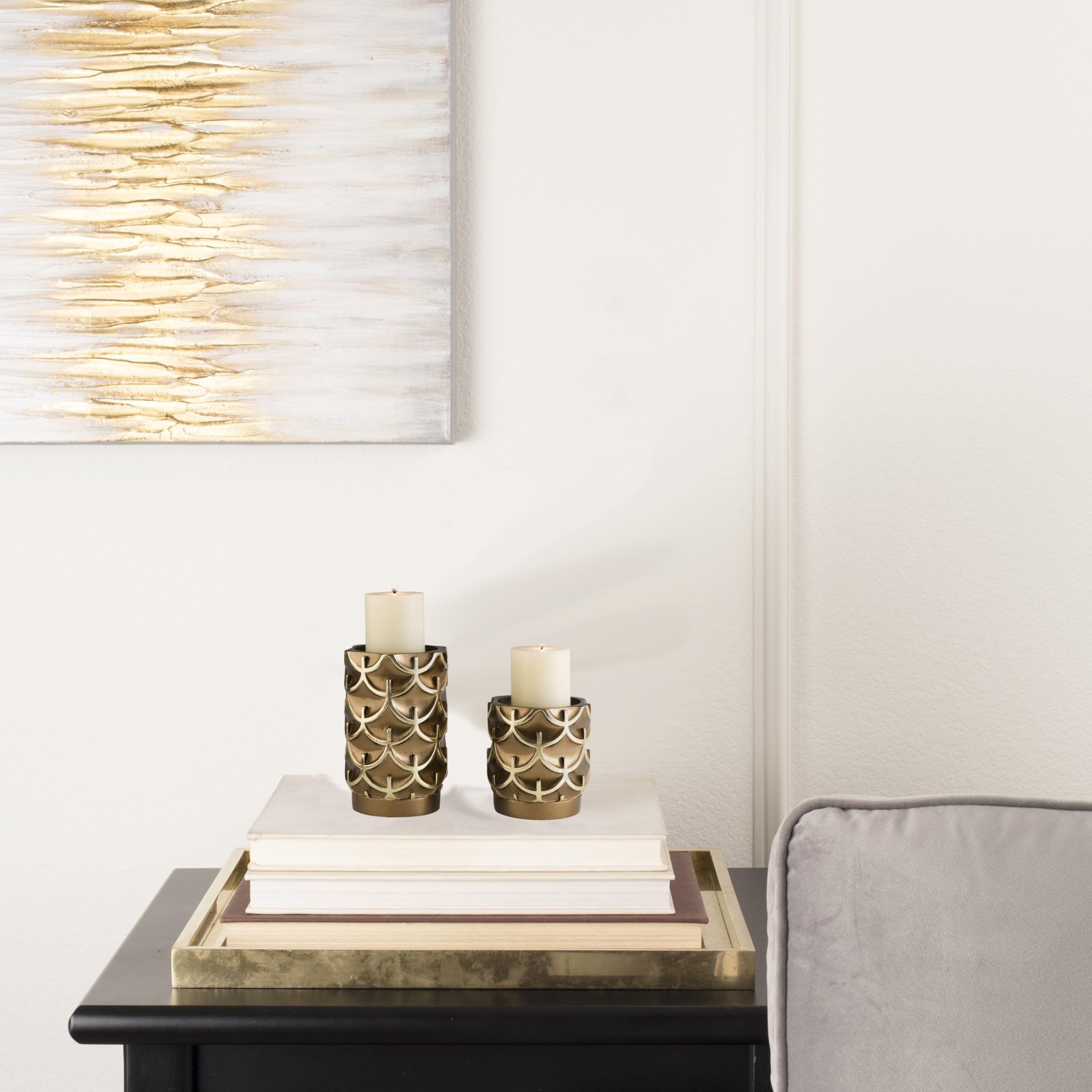 Seeye Elegant Polyresin Mystic Owl Candleholder Set with Golden Finish, Tall 5.5