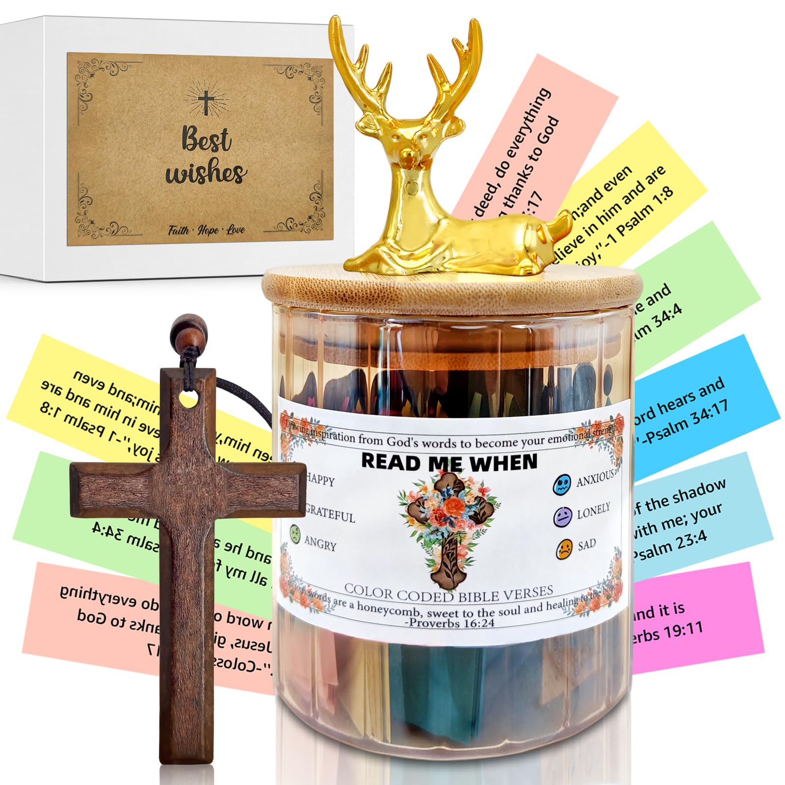 Bible Verse Jar, XL Prayer Jar with 96 Coloring Scriptures and Cross,Christian Gifts for Women,Men,Read Me When Emotions and Feelings,Gifts for Mom Birthday,Religious Graduation Birthday Gift