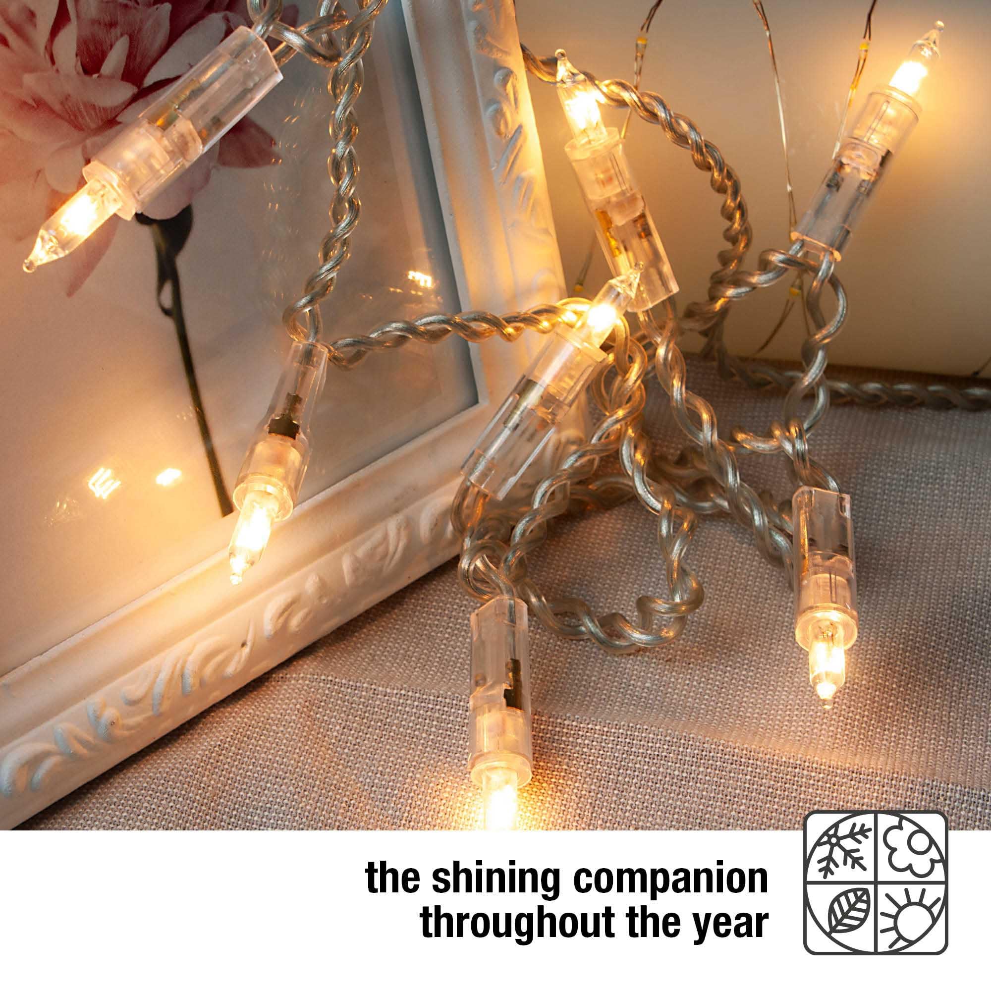 Hellum catena luminosa interni con interruttore, luci natale, 10 Lampada chiare calde, lunghezza illuminata 1,35m, Colore del cavo bianco, <59 lumen150544