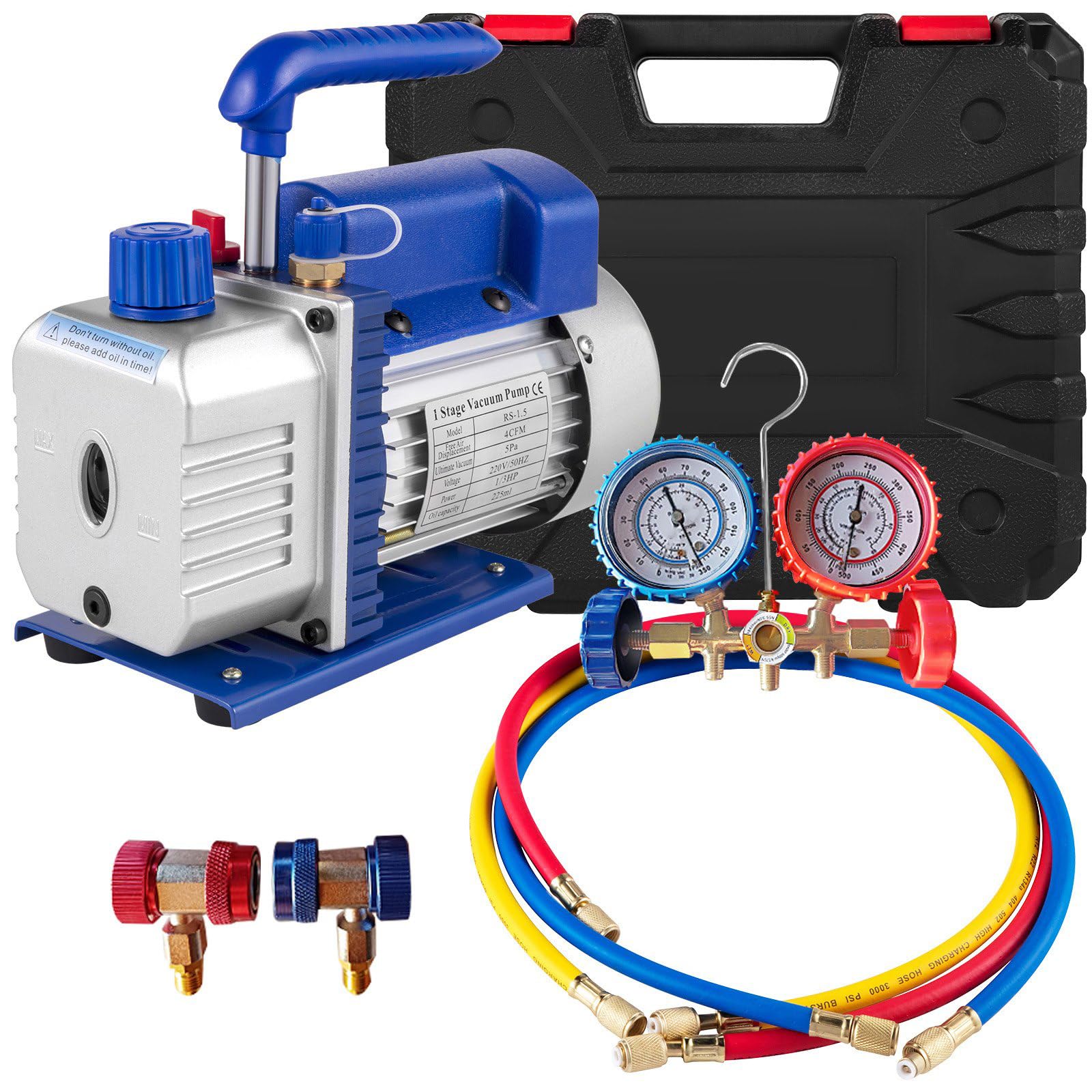 Bomba de Vacio Aire Acondicionado HVAC 4CFM1/3HP 220V 50Hz, 4 Válvula de Presión, para Coche, Refrigerador, Mantenimiento Automotriz y Envasado al Vacío