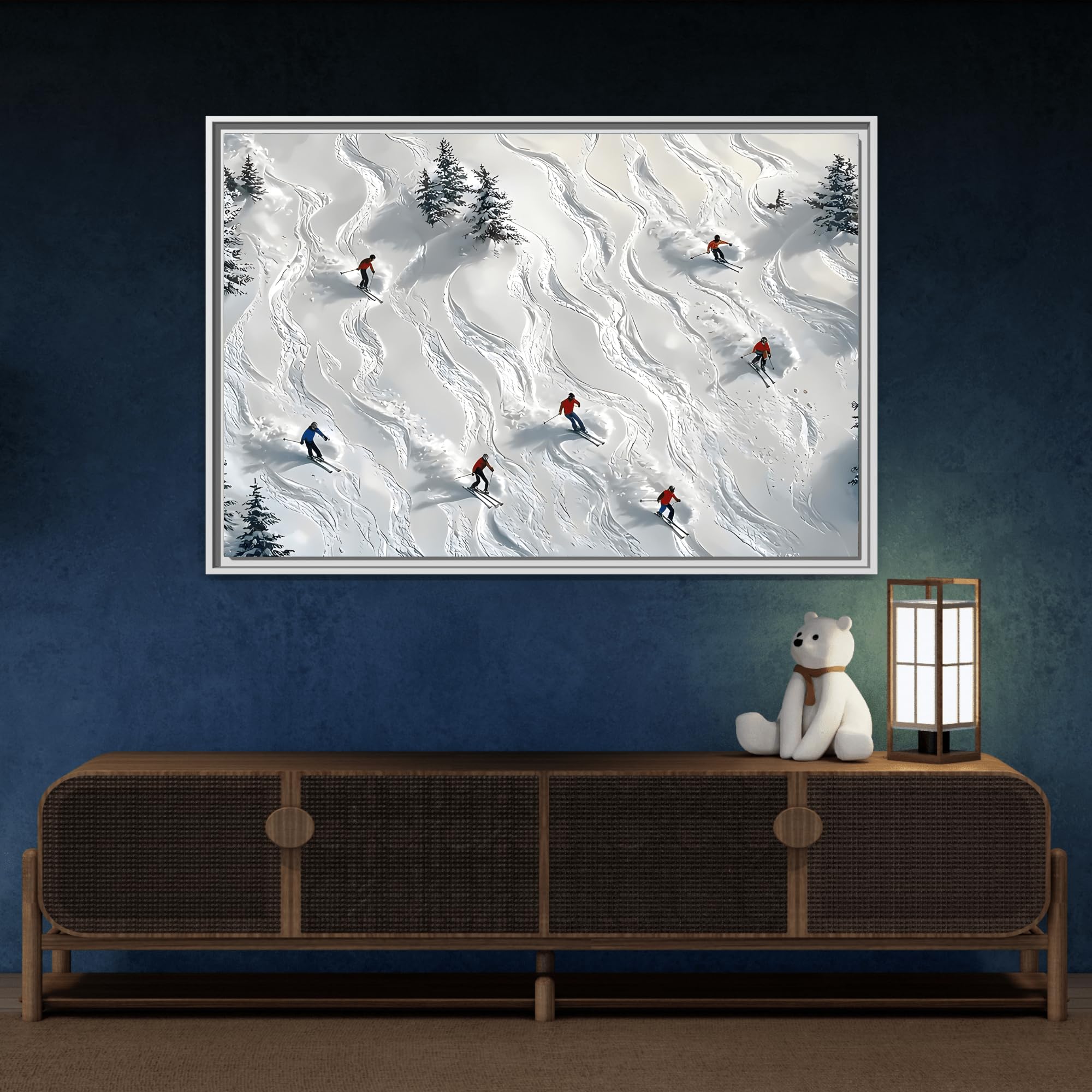 Abstract Large Skiing Sport Canvas Winter Skiers Wall Art Prints 24x16inch 60x40cm (Horizontal) / Black / 1.25inch 3.175cm