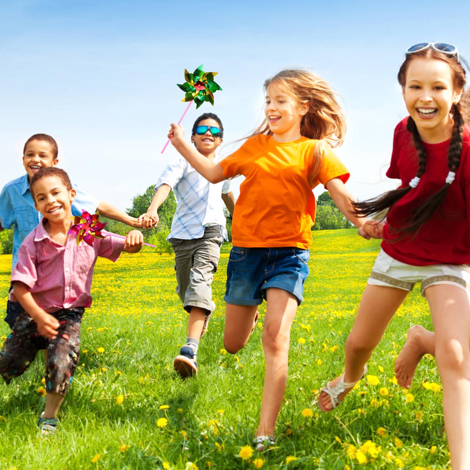 100 Pezzi Girandole a Vento di Plastica Colorate, Giocattoli Mulino a Vento per Bambini, Facili da Assemblare, Decorazioni per Giardino e Giochi All’aperto