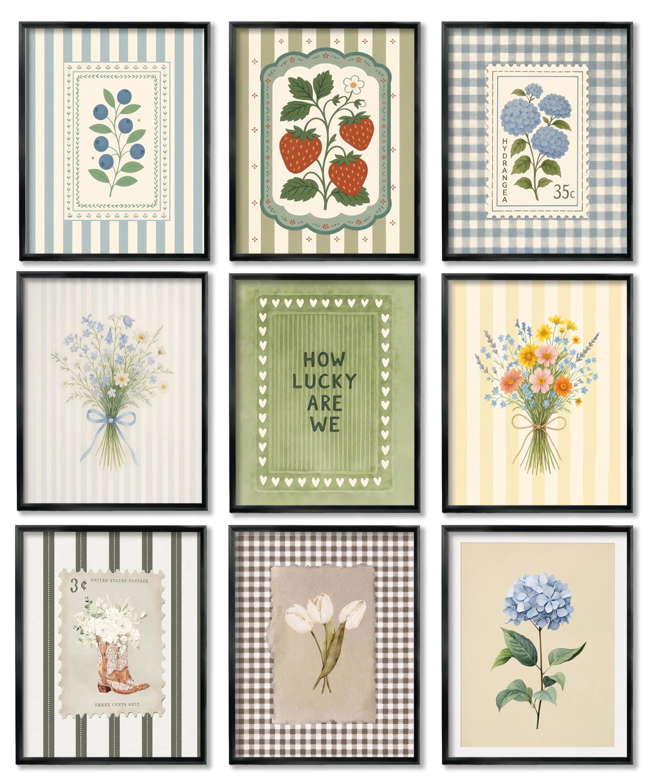 Vintage Floral Art Set of 9, Cottagecore Botanical Prints 8x10 Unframed