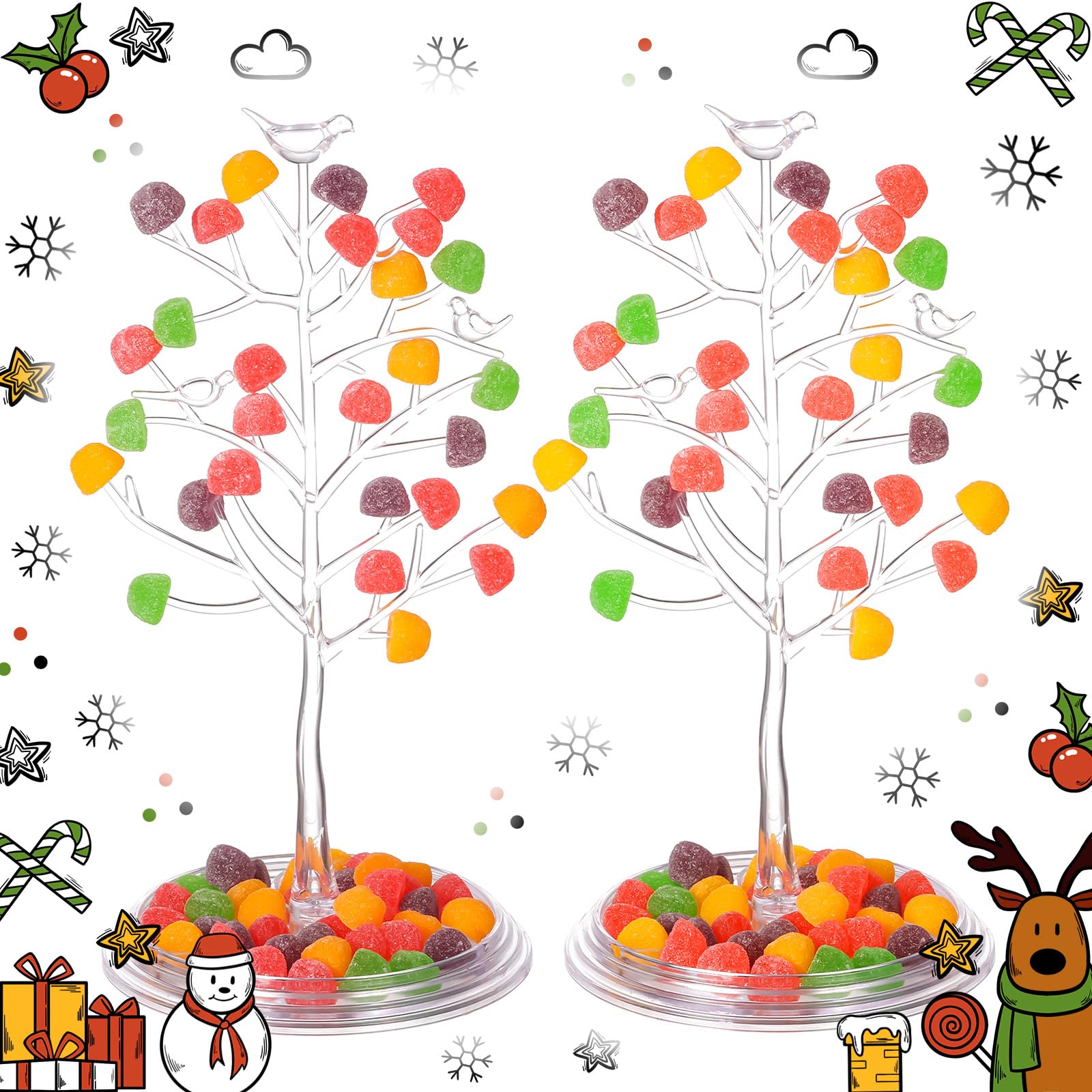 2 Pack 12" Festive Gumdrop Tree Vintage Plastic Christmas Tree Gum Drops Christmas Decor Small Candy Tree Decorations Nostalgic Xmas Ornaments Display Tree for Table Centerpiece