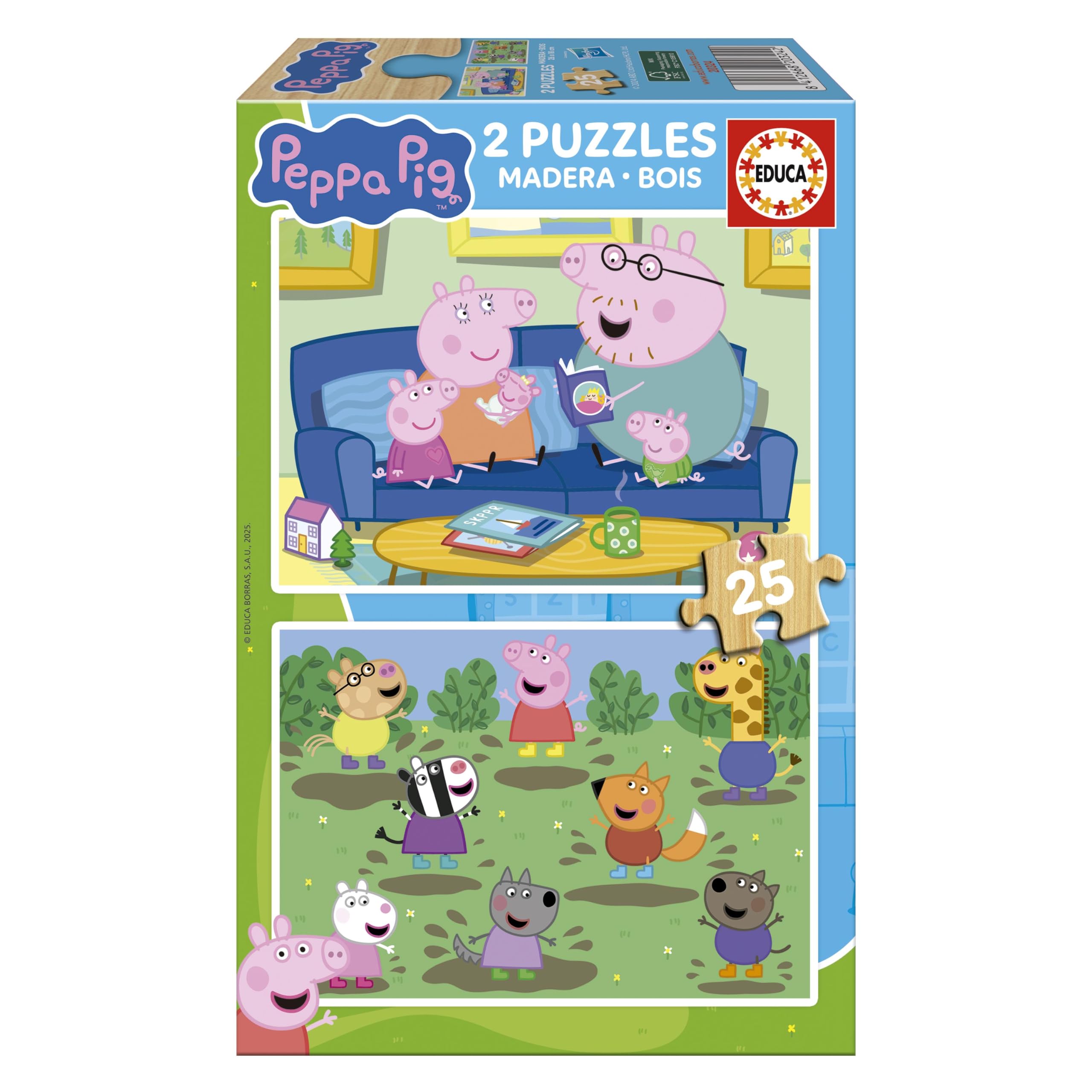Educa - 2x25 Peppa Pig Wooden Puzzles Eco-Friendly Set | Assorted Characters | Educational Toy | Ages 4+ (20324)