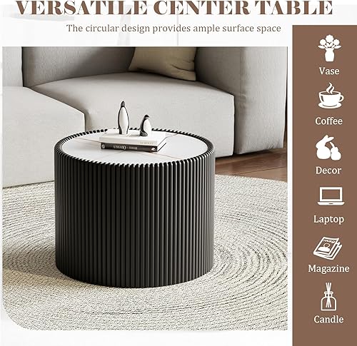 Miniatura 93 de Mesa auxiliar redonda moderna, mesa auxiliar de sofá de mármol sintético con base cubierta de cuero sintético en forma de cuenco, mesa auxiliar