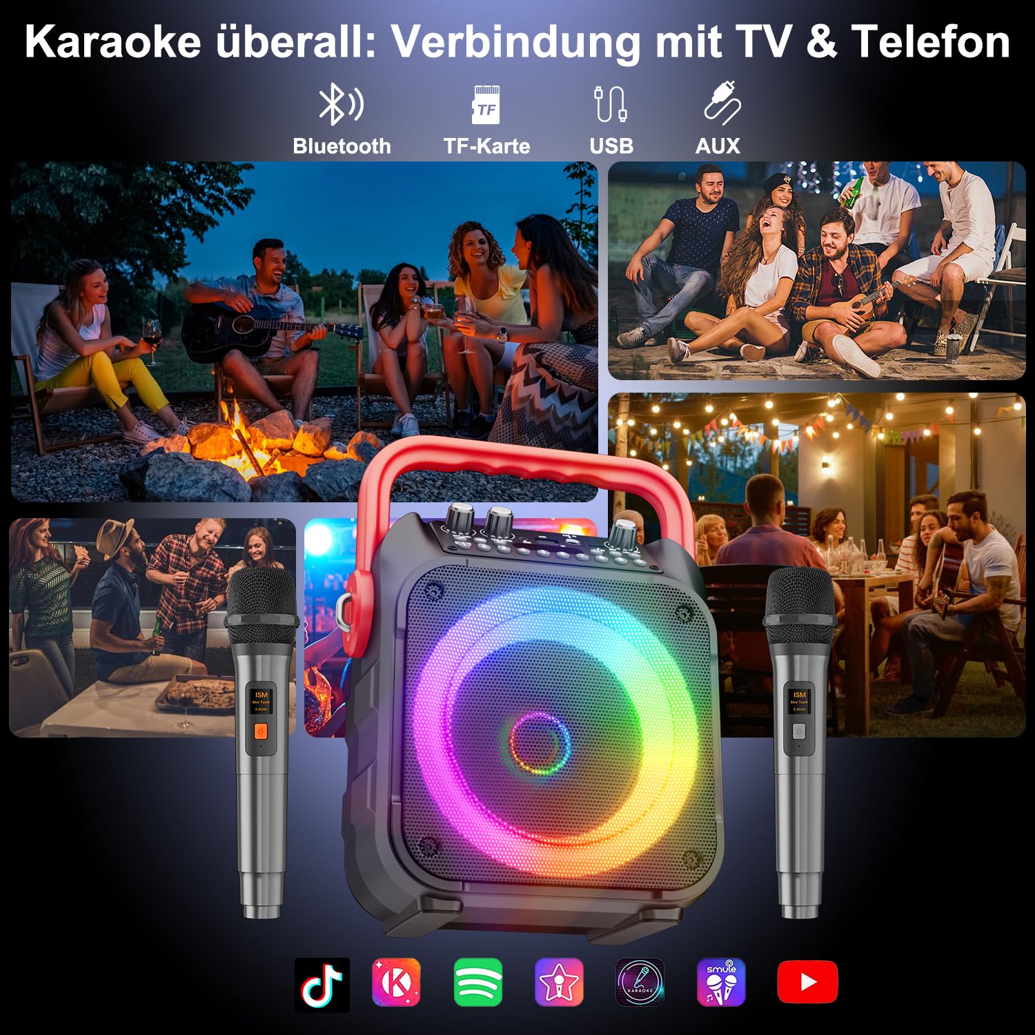 Karaoke Maschine mit 2 Karaoke Mikrofonen: Singingmate Karaoke Anlage mit 2 Mikrofonen für Erwachsene Kinder - Tragbare Bluetooth Party Karaoke Box - Mikrofon mit Lautsprecher