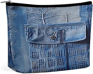 Blue Denim Embroidered Cityscape Pocket Makeu...