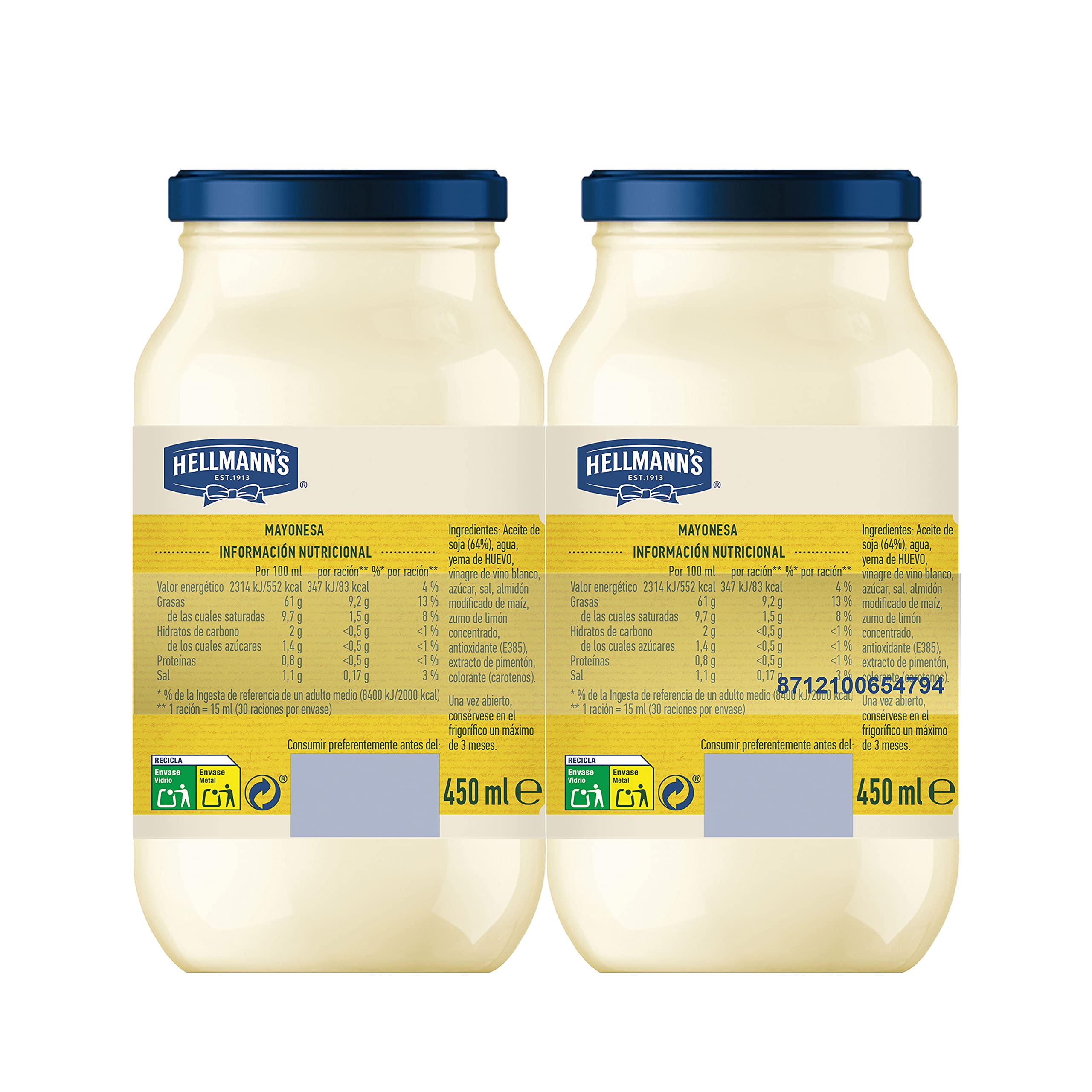 Hellmann's Mayonesa en Tarro pack 2 x 450 ml