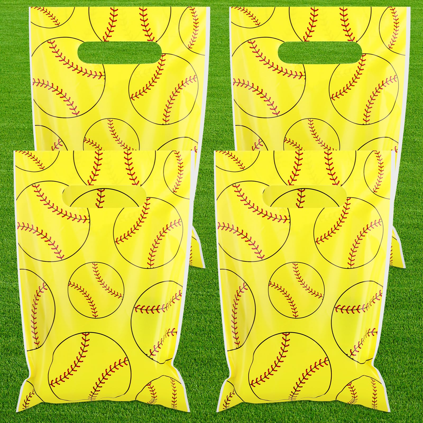 Hxezoc 50 Pieces Softball Gift Bags Plastic Softball Bags Practical Gift Bags Sport Party Favors for Softball Theme Birthday Party Decoration Supplies