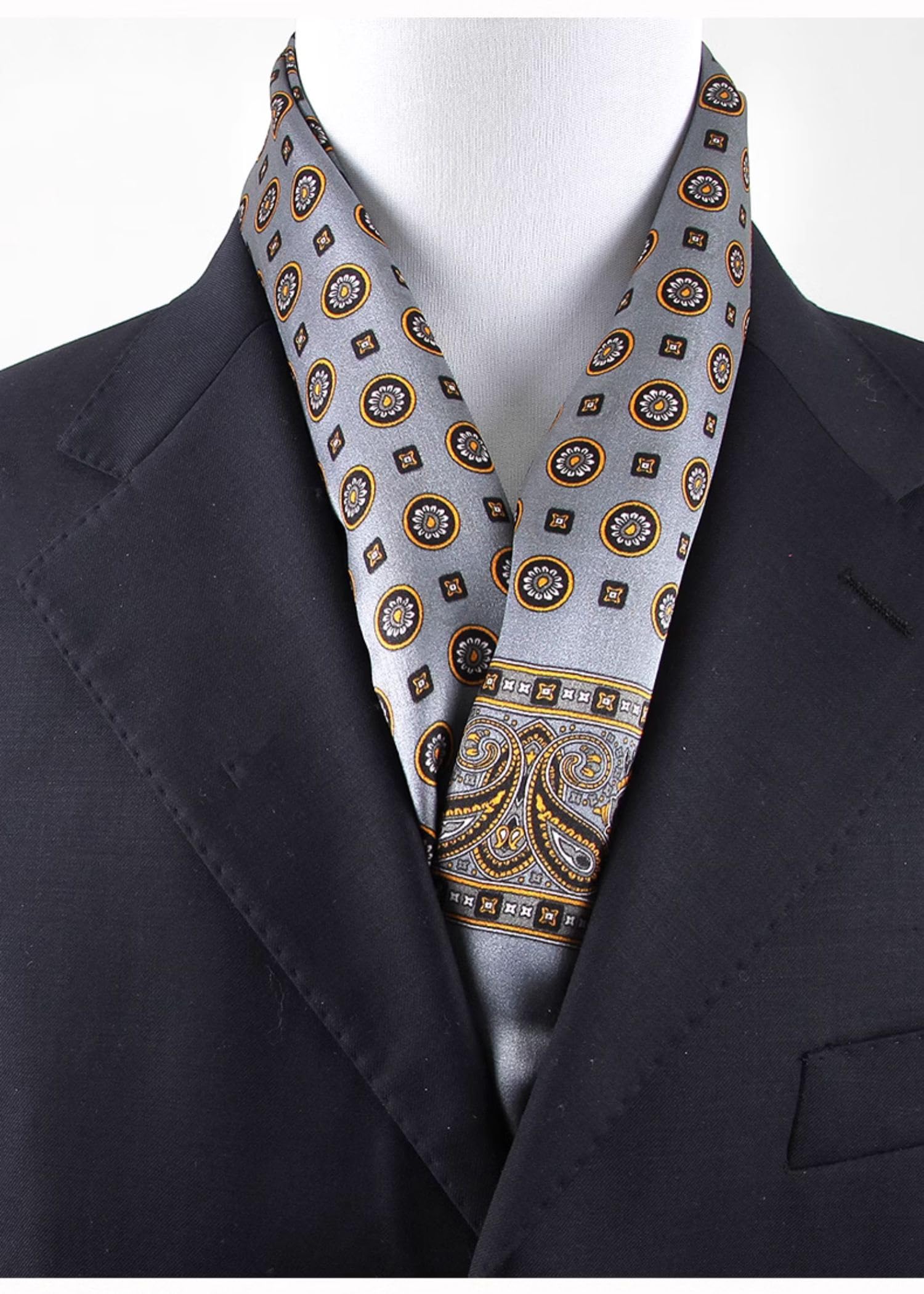Foulard pour homme 100 % soie - Motif vintage - Écharpe en soie pour homme