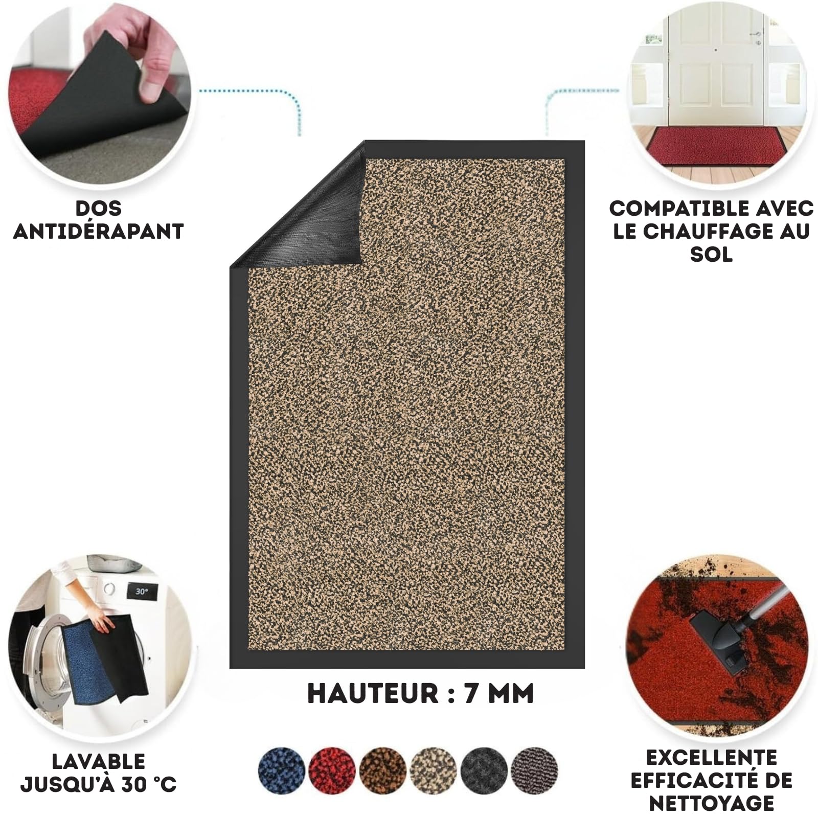 Casa Pura - Tappetino per Ingresso da interno, tappetino antiscivolo e antipolvere, zerbino d'ingresso per interni, zerbino lavabile e ultra assorbente, beige, nero, 90 x 300 cm