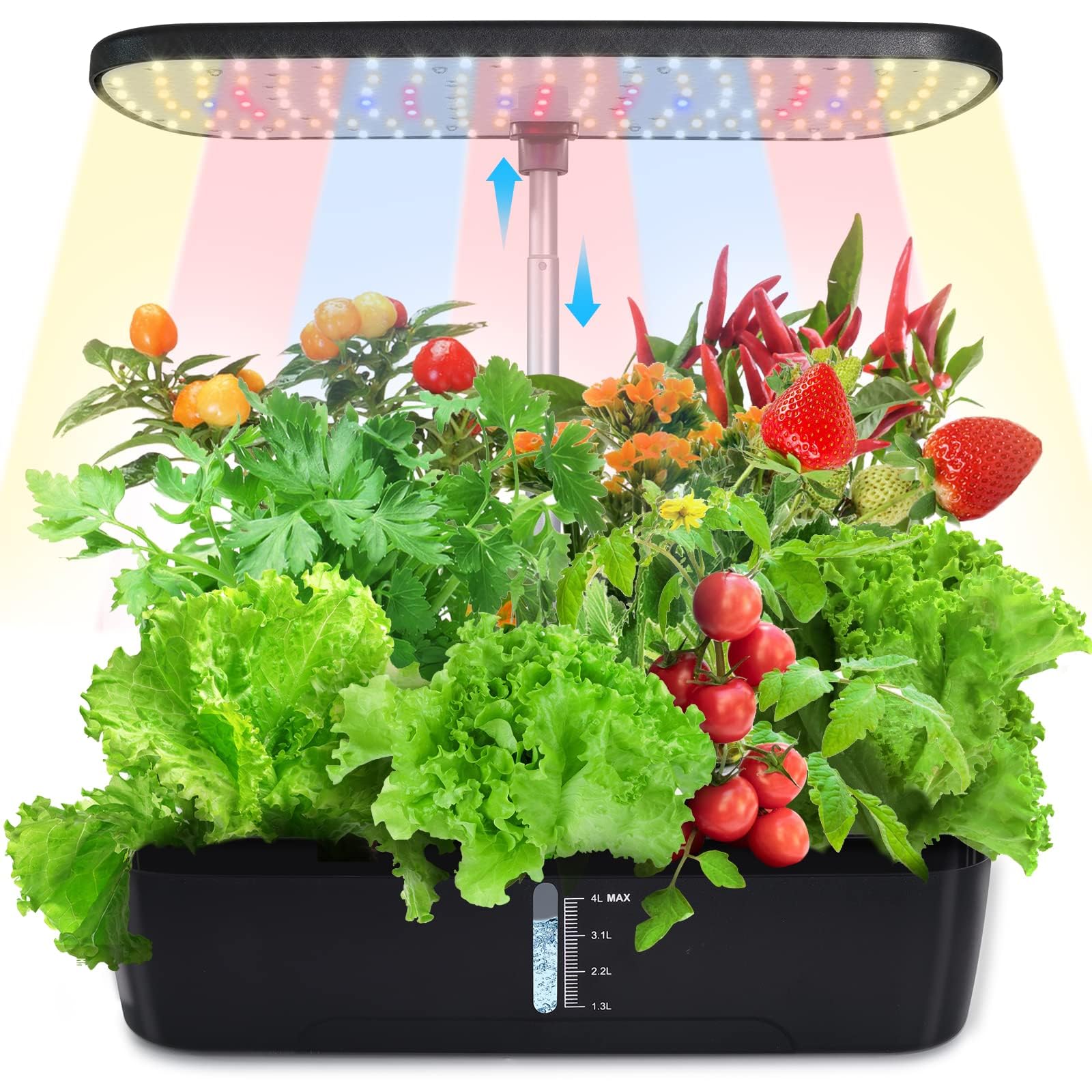 YU YUSING Kit de Culture Hydroponique d'Intérieur, 12 Dosettes Jardin d'Plant avec Lampe Culture LED, Potager Interieur, Hauteur Réglable, Pompe Silencieux, Minuterie Intelligente, Réservoir d'eau 4L