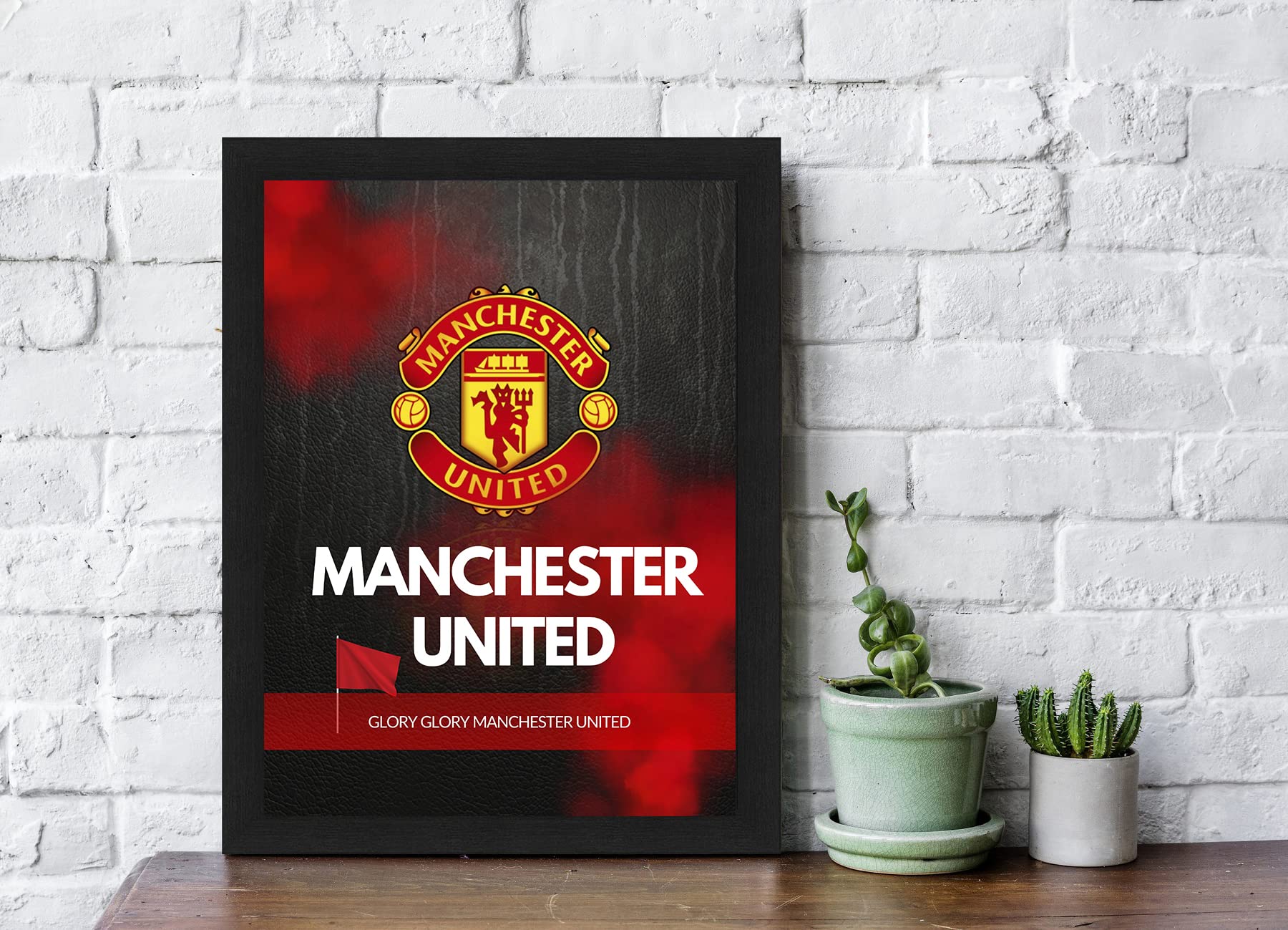 Glory Glory Manchester United Quote Framed Football Poster(Frame Included,13X10 Inch, Black)