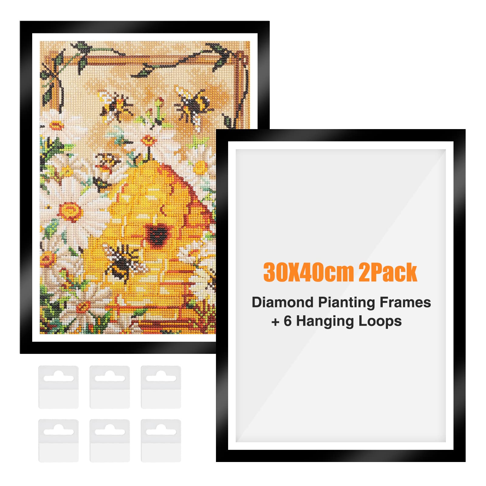 NAIMOER Upgraded 2Pack Diamond Painting Frames for 30x40cm Canvas, Magnetic Art Frame Self-Adhesive With Hooks for Wall Window Door (Black)
