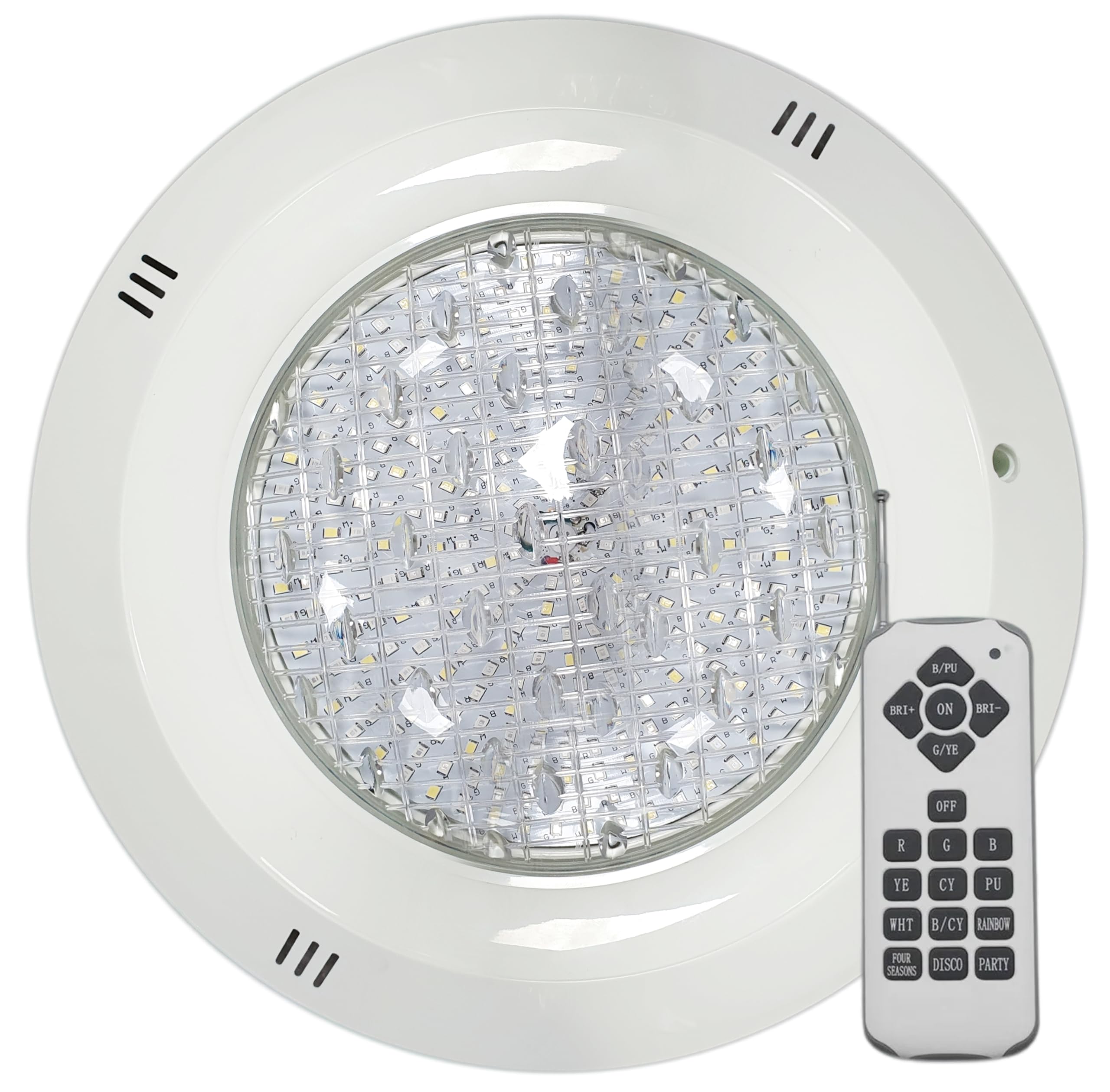 SWIMHOME Faretto per piscina superficie LED RGB 35 W 12 V AC (2 fili) con telecomando RF incluso, luce colori con memoria, IP68, facile installazione (RGB con telecomando (cavo a 2 fili))