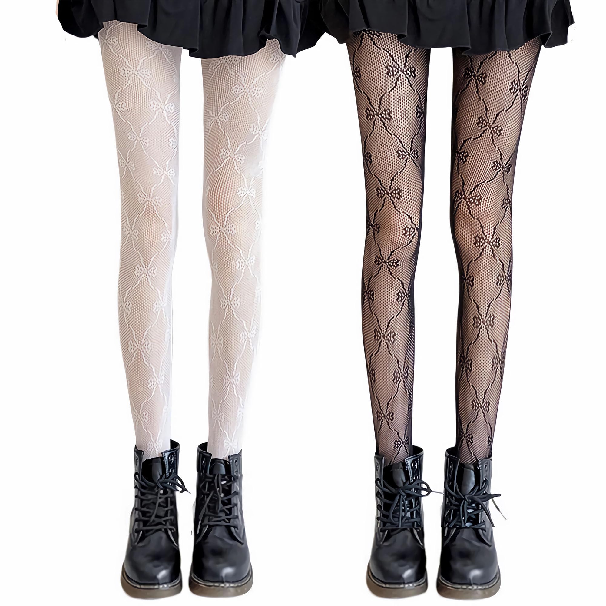 2 Pairs Lace Tights Black White Butterfly Patterned Tights for Women Fishnet Stockings for Women Halloween Costumes Parties