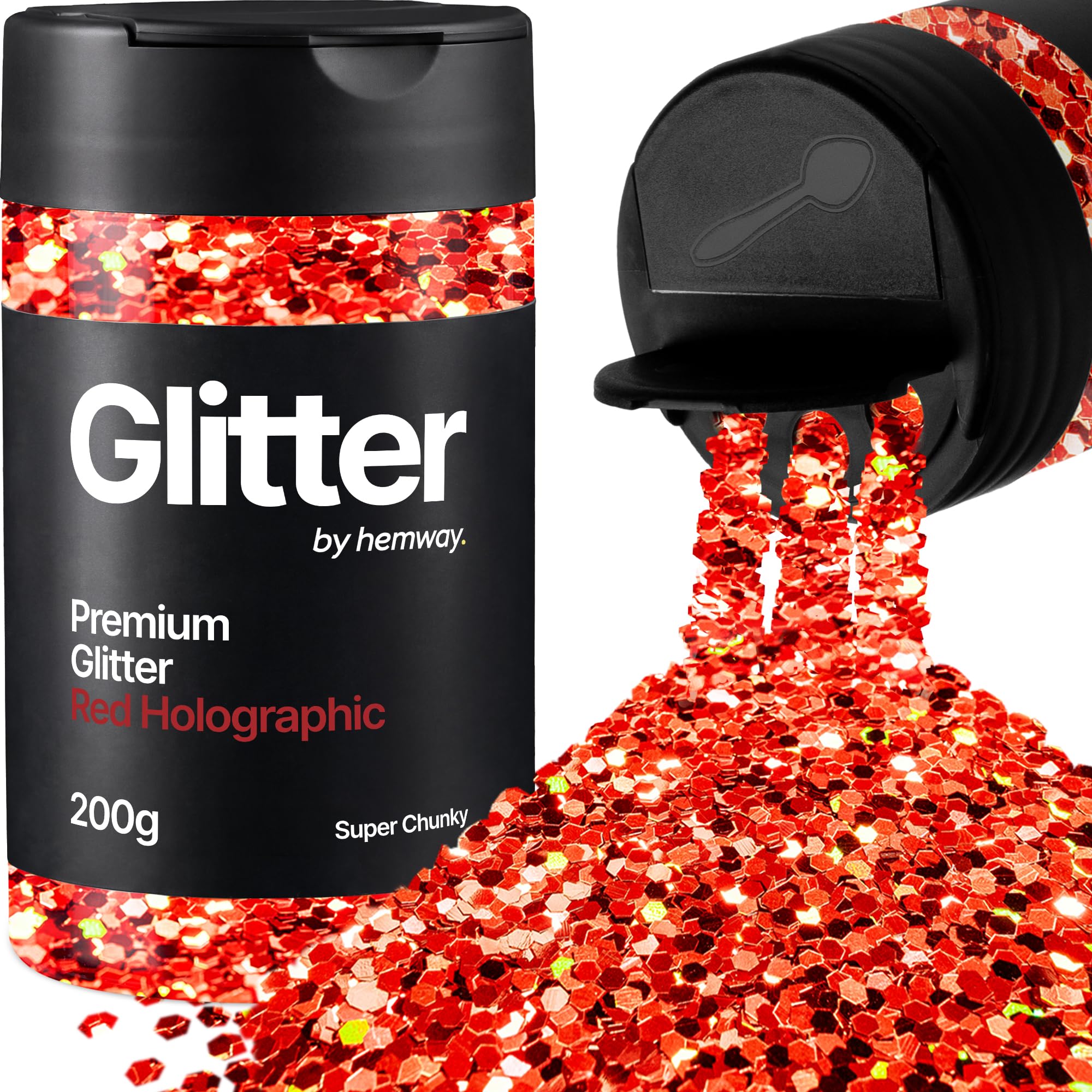 Hemway Red Holographic Glitter Shaker, 200g Super Chunky Glitter for Crafts Metallic Flake Sequins for Resin & Epoxy Crafts for Decorating, Halloween, Christmas, Nail, Face, Art — image 1