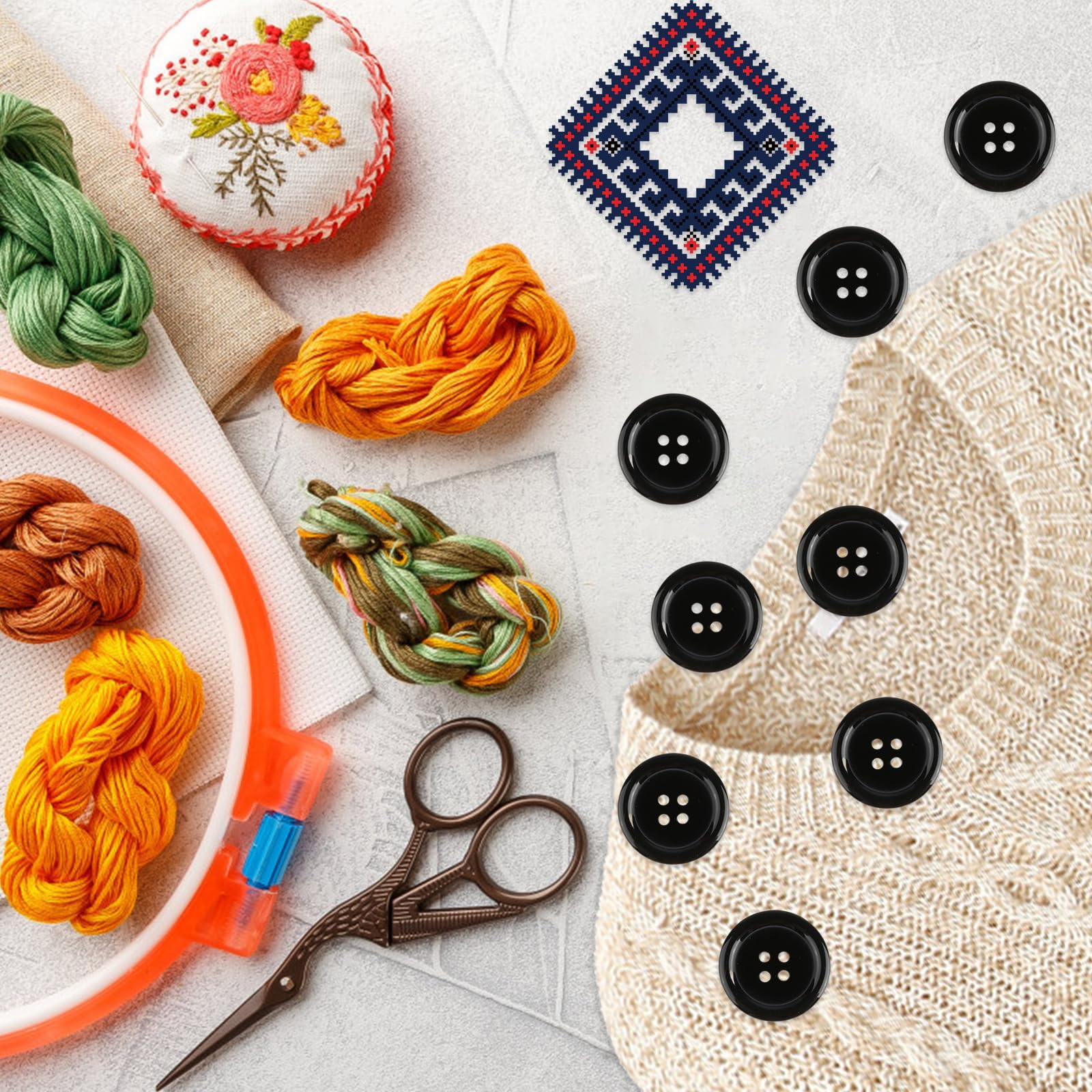 Lot De 100 Boutons Ronds En Résine à 4 Trous Pour Cardigans, Loisirs Créatifs, Couture, Manteaux, Travaux Manuels, Tricot, Peinture Noir 25 Mm