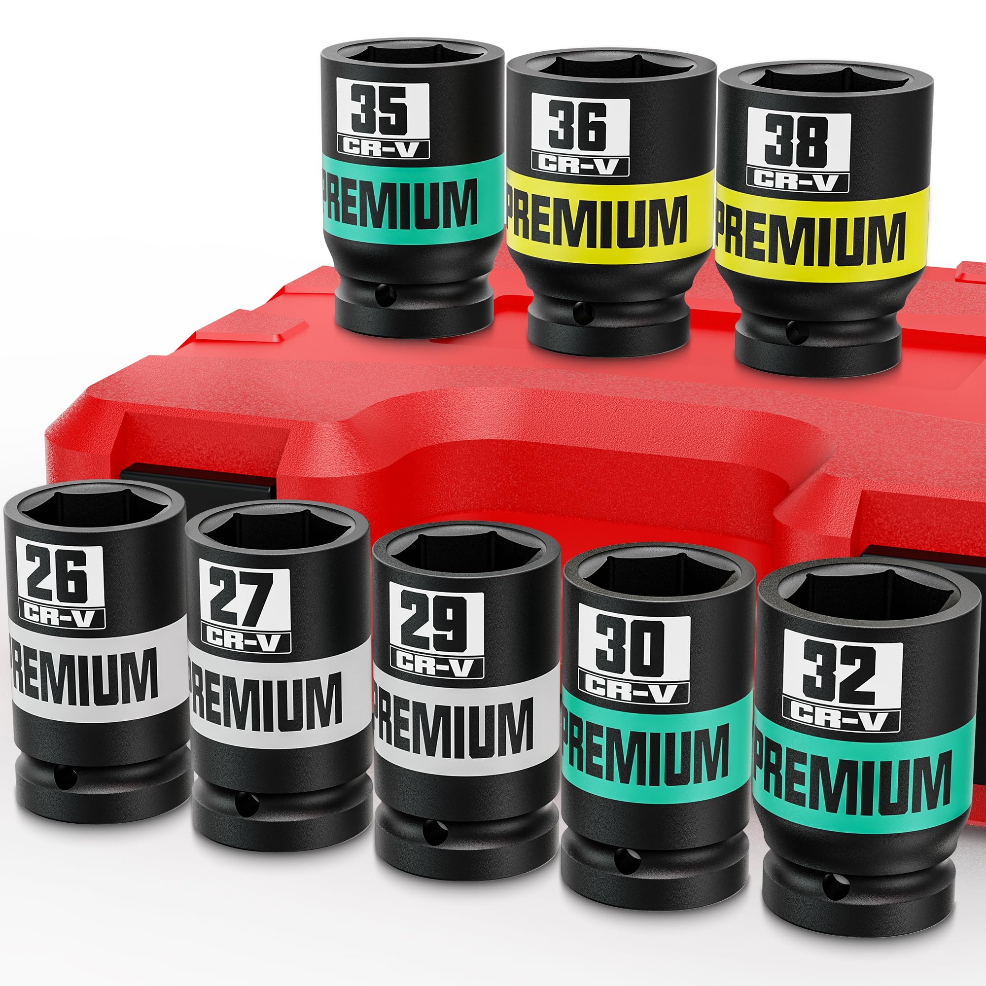 Aurlloct 3/4" Drive Impact Socket Set, 8Pcs Deep Sockets, 26-38 mm Jumbo Socket Set, Repair Automotive Truck Tractor Engine Maintenance