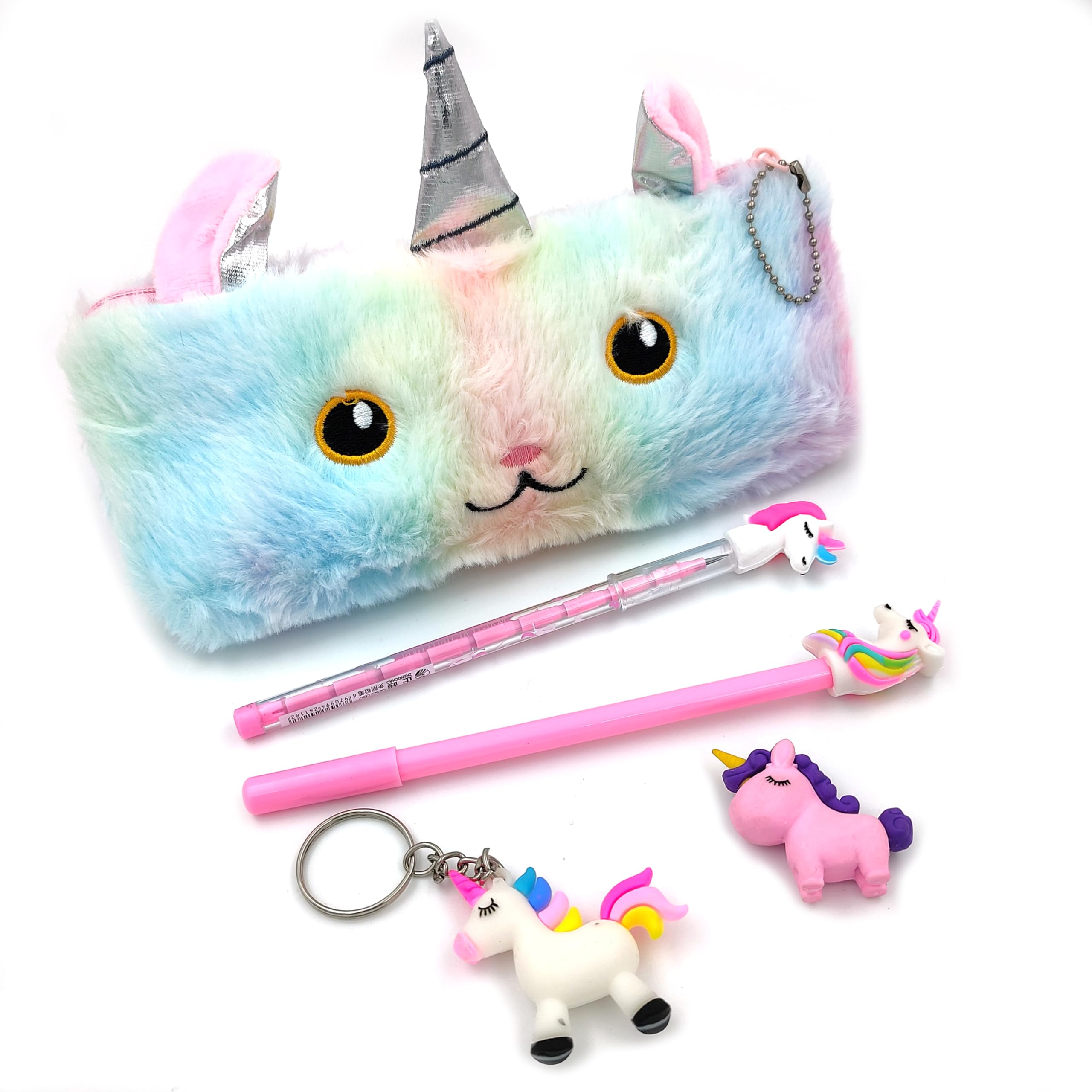 ZAYDANIC Unicorn Fur Pencil Pouch with Accessories for Girls (5in1 Combo School Set with Gel Pen, Push Pencil, Eraser, Keychain) (B0D5W11HXF) Amazon Price History, Amazon Price Tracker
