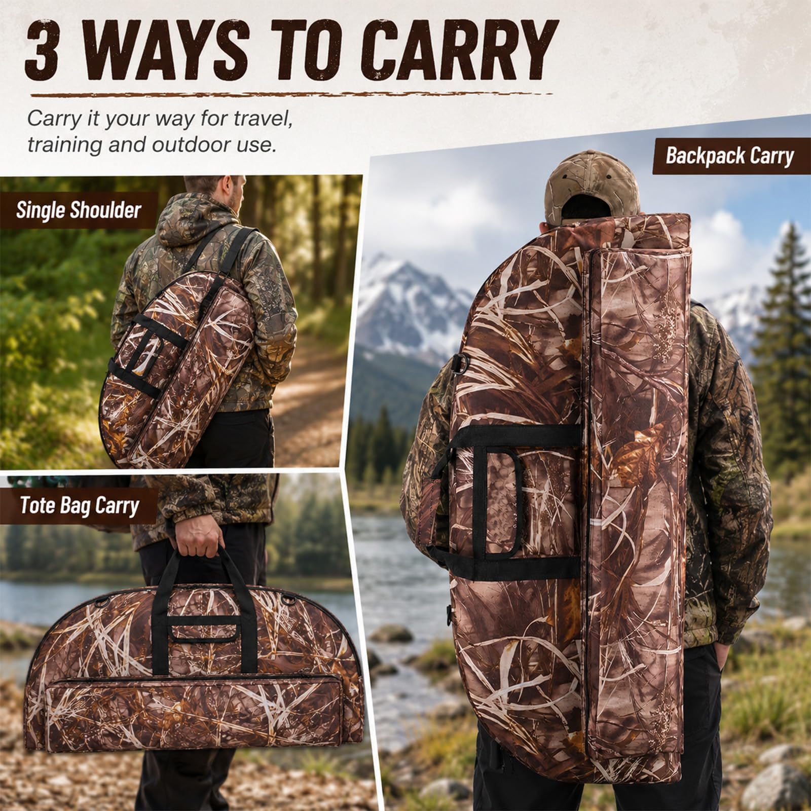 Zaino con arco composto da tiro con l'arco, tasche multiple, borsone portatile, grande capacità, resistente, custodia per arco per caccia, allenamento all'aperto