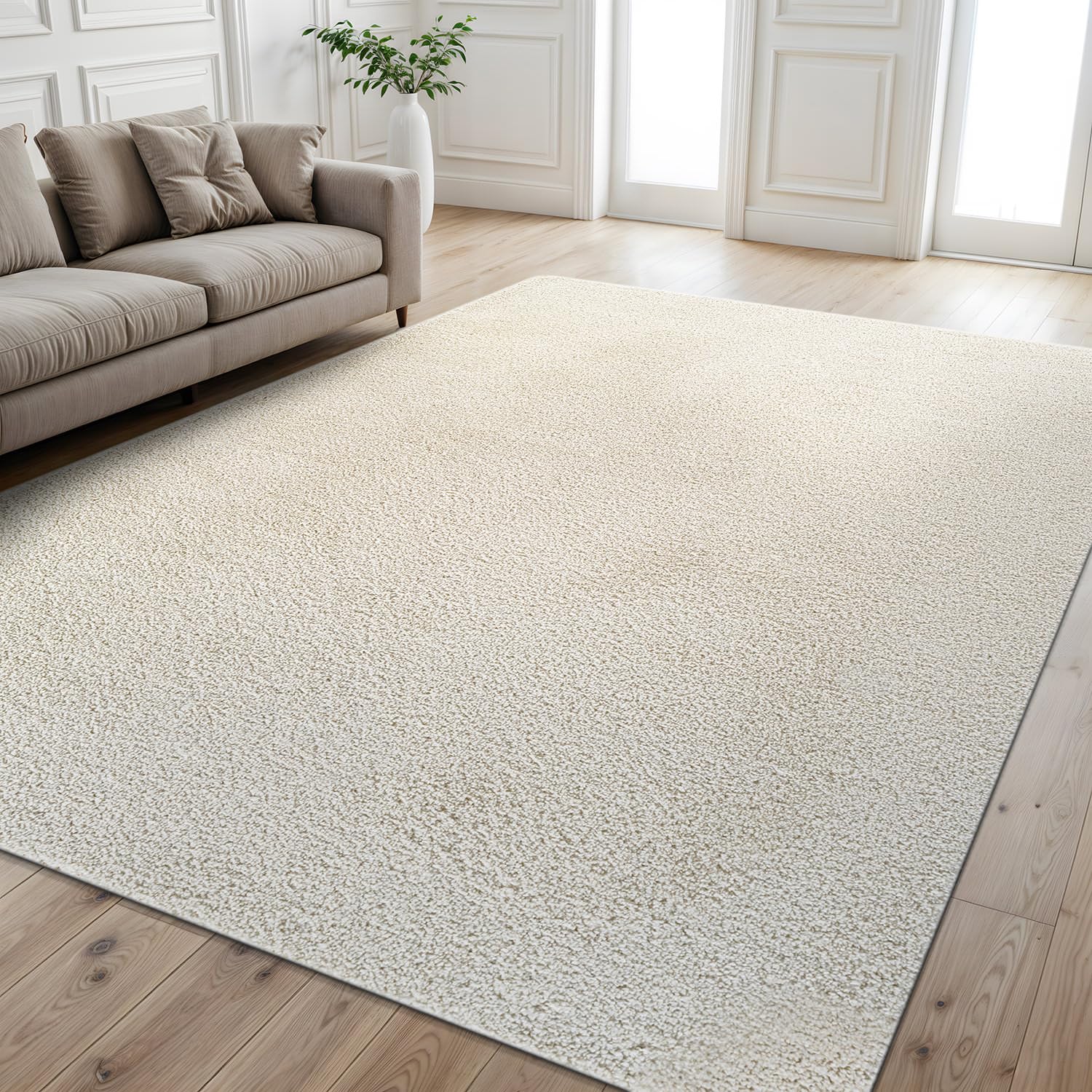 Luul Home Non Slip Solid Area Rug Bone 6x9 Rubber Back Soft Rugs for Living Room Kitchen Bedroom and Hallway Stain Resistant Washable Easy Cleaning