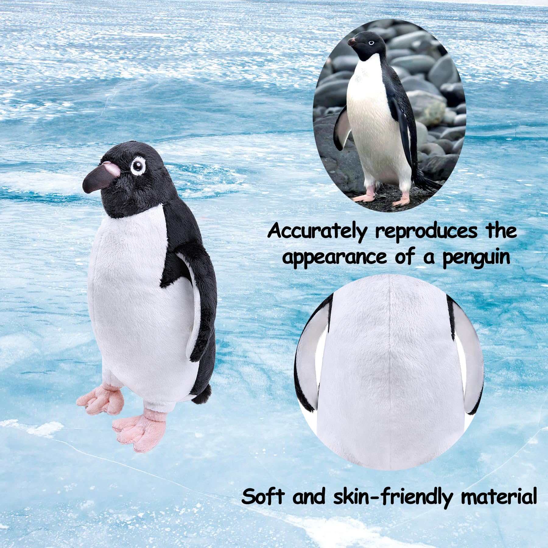 Cuddly Toy Adelie Penguin Super Soft Kissen Bird Plush Stuffed Animal Funny Interesting Companions for Cuddling Napping & Home Decor Children's Gift for Halloween Christmas Girls Boys - Image 3