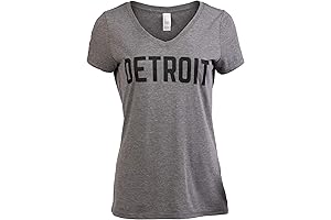 Detroit Women V-Neck Classic Retro City Grey Black Red Blue Michigan T-Shirt Top