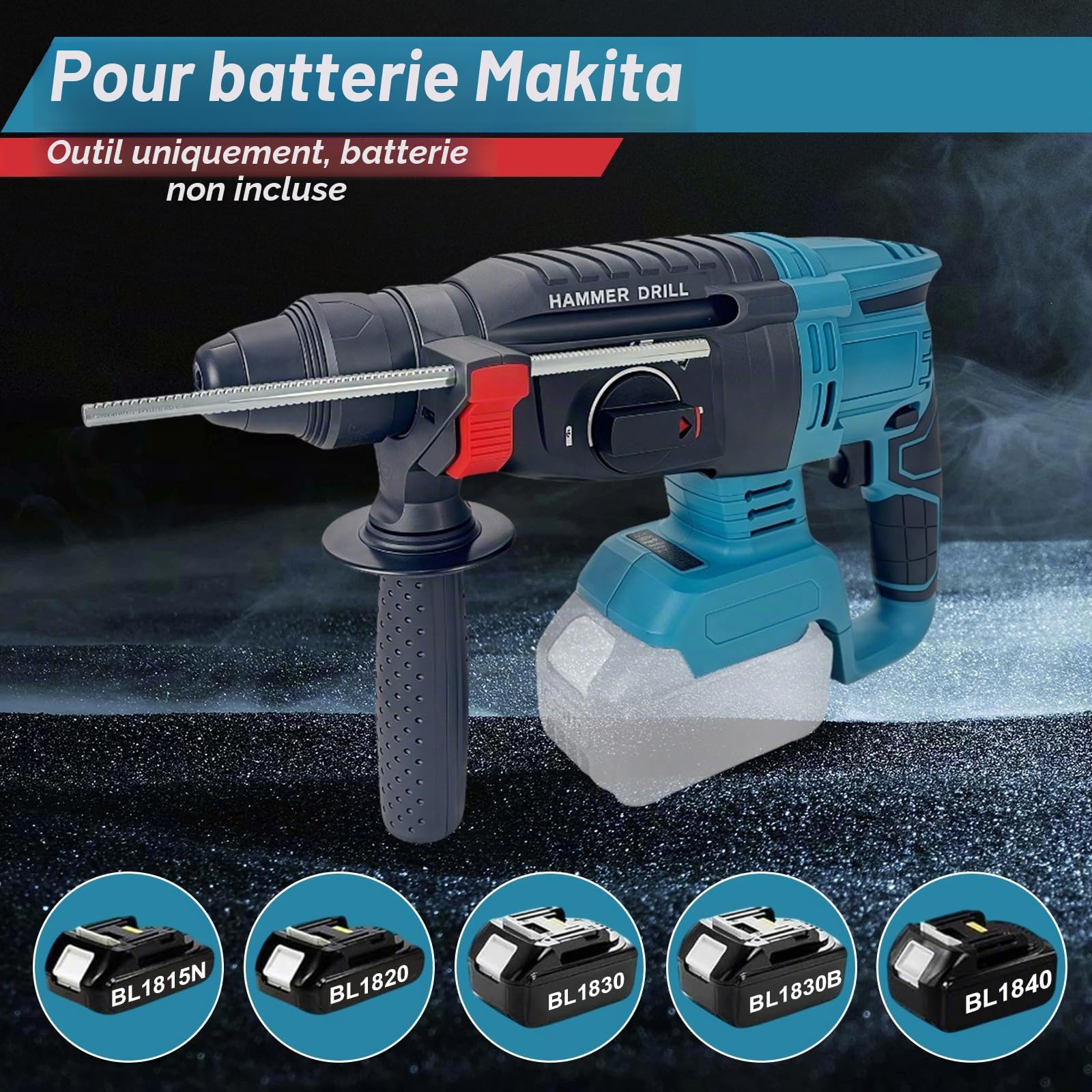 2,6 J Perforateur sans fil Compatible avec Makita 18V, Marteau Perforateur 1300W sans Balais, Perforateur Burineur avec Poignée Antichoc pour le Béton/Maçonnerie/Bois (Batterie non Incluse)
