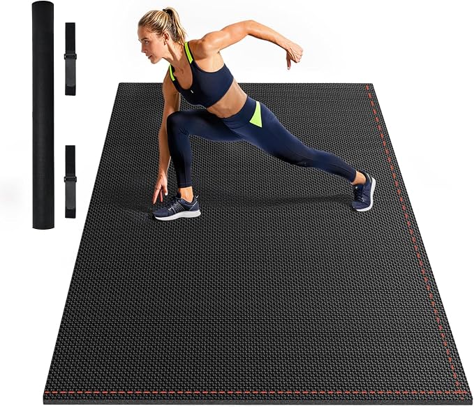 Stepwaver Extra Large Exercise Mat, 6'x4'/7'x5' /8'x5' (6mm) Thick Workout Mat for Home Gym & Garage Flooring, Shoe-Friendly, Non-Slip, Ultra Durable, Thick Large Workout Mats for Home Workouts