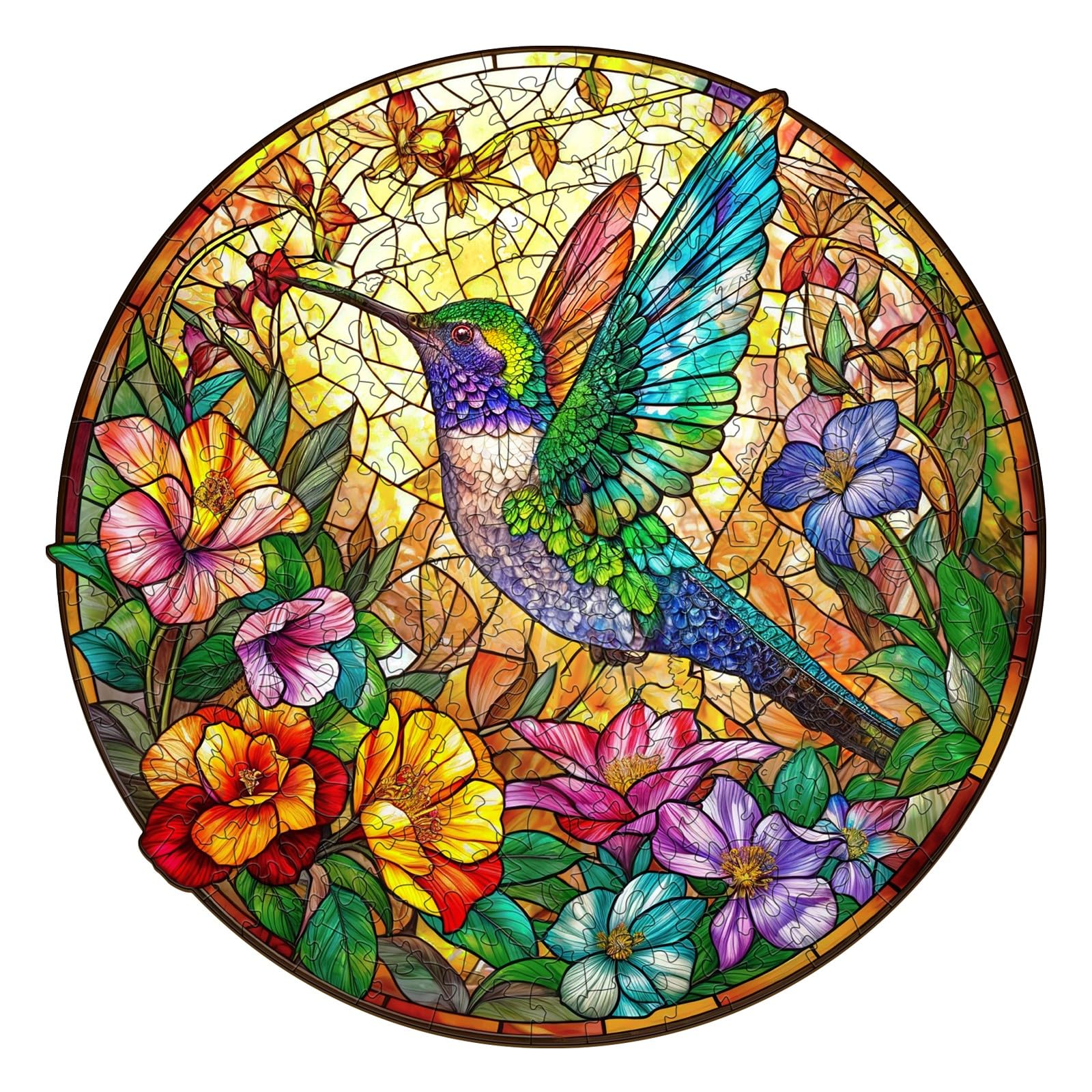 Aeekdook Wooden Puzzle for Adults, Stained Glass Hummingbird Puzzle, Unique Animal Shape Puzzles, Wooden Jigsaw Puzzles for Adults, Thanksgiving for