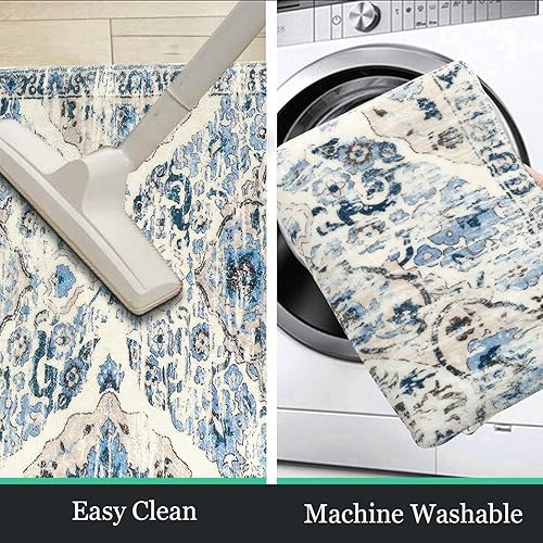 Miniatura 4 de HEBE - Alfombra bohemia para pasillo, 2 x 10 pies, antideslizante, alfombra de lavandería, alfombra de área de medallón envejecida, alfombra vintage