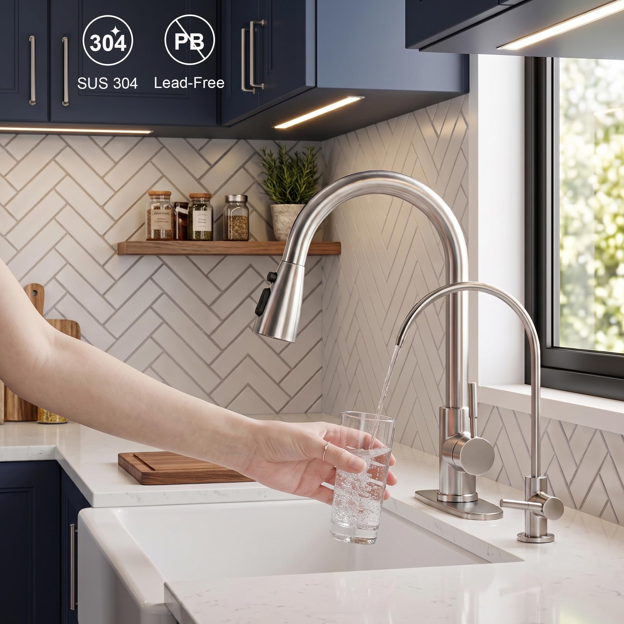 WOWOW - Grifo de cocina y filtro de agua, grifo de fregadero de cocina de acero inoxidable con grifo de agua potable para ósmosis inversa o sistema de filtración de agua, níquel cepillado