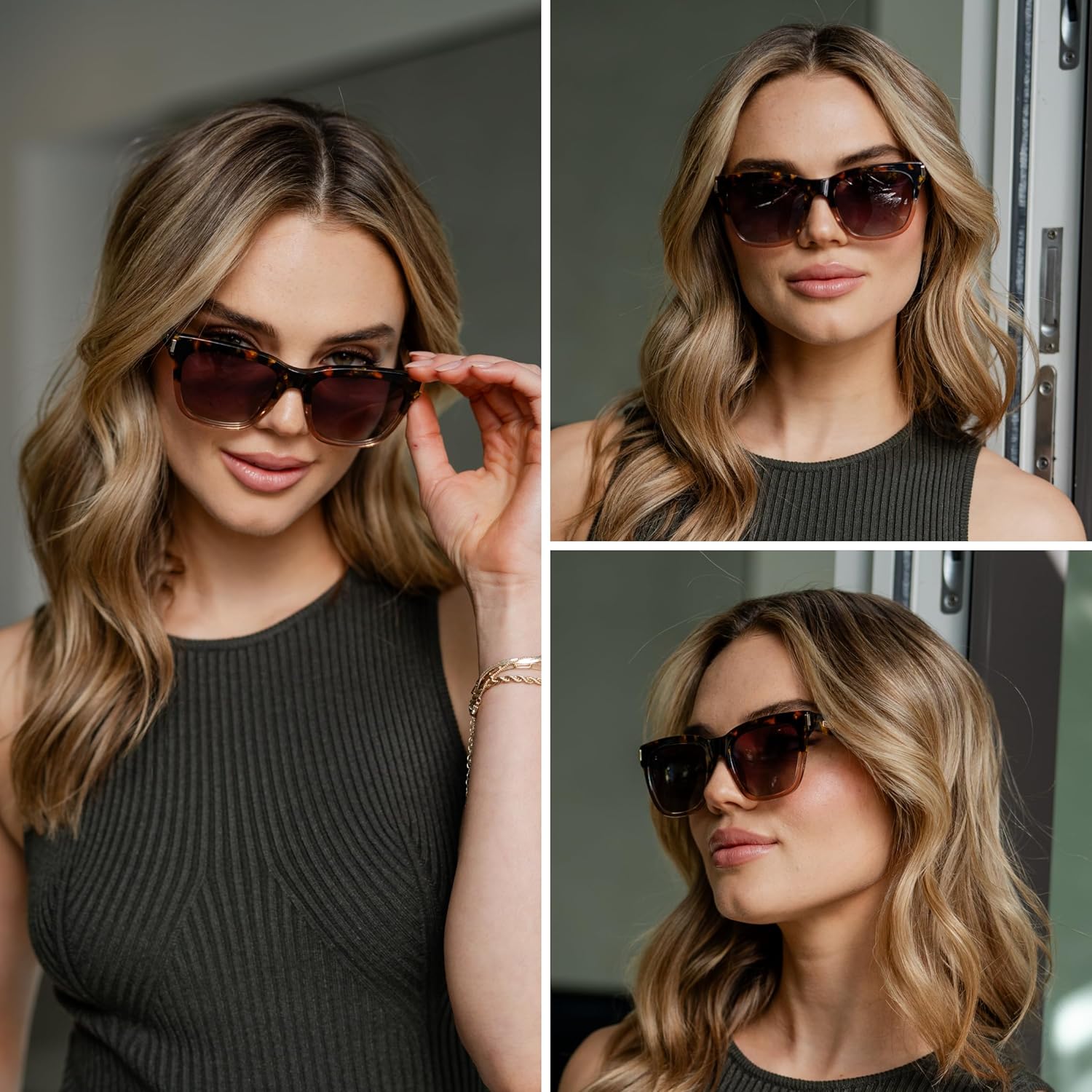 WearMe Pro Women's Large Square Sunglasses: Bold Thick Frame, Winged Browline & Polarized Lenses