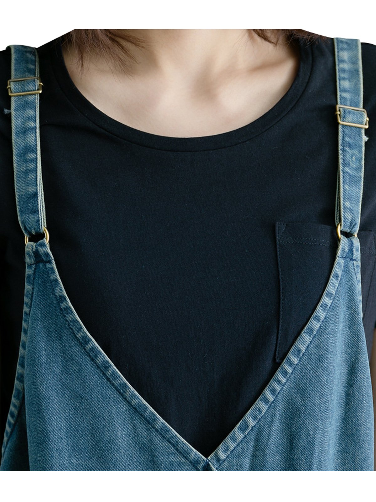 Mujeres Verano Grandes Bolsillos Vestidos de Jeans Vestido de Denim
