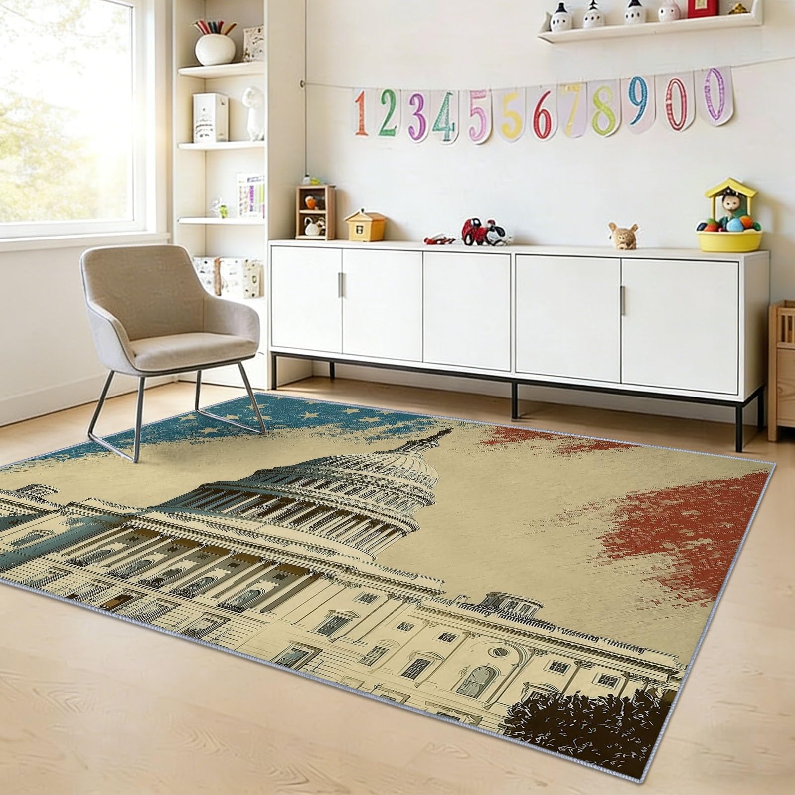 Teppich Wohnzimmer Schloss im Retro-Stil 80x150cm Modern Kurzflor Anti-Rutsch Teppiche, für Schlafzimmer, Raumdekoration, Weiche Flauschiger Teppich