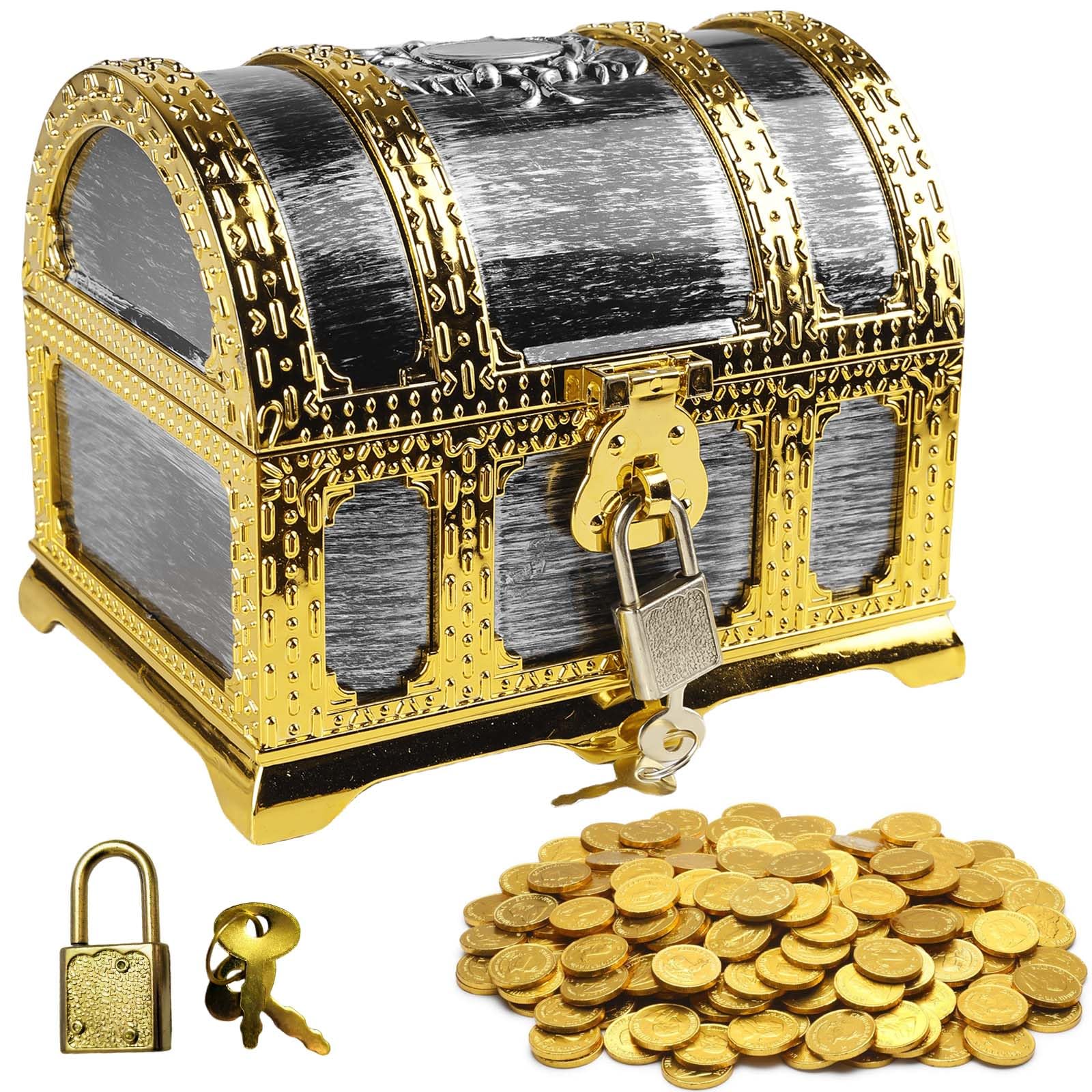 Forziere Del Tesoro In Legno Con Lucchetto - Scrigno Pirata Portagioie, Salvadanaio Con Serratura, Regalo Bambini - Foto 10