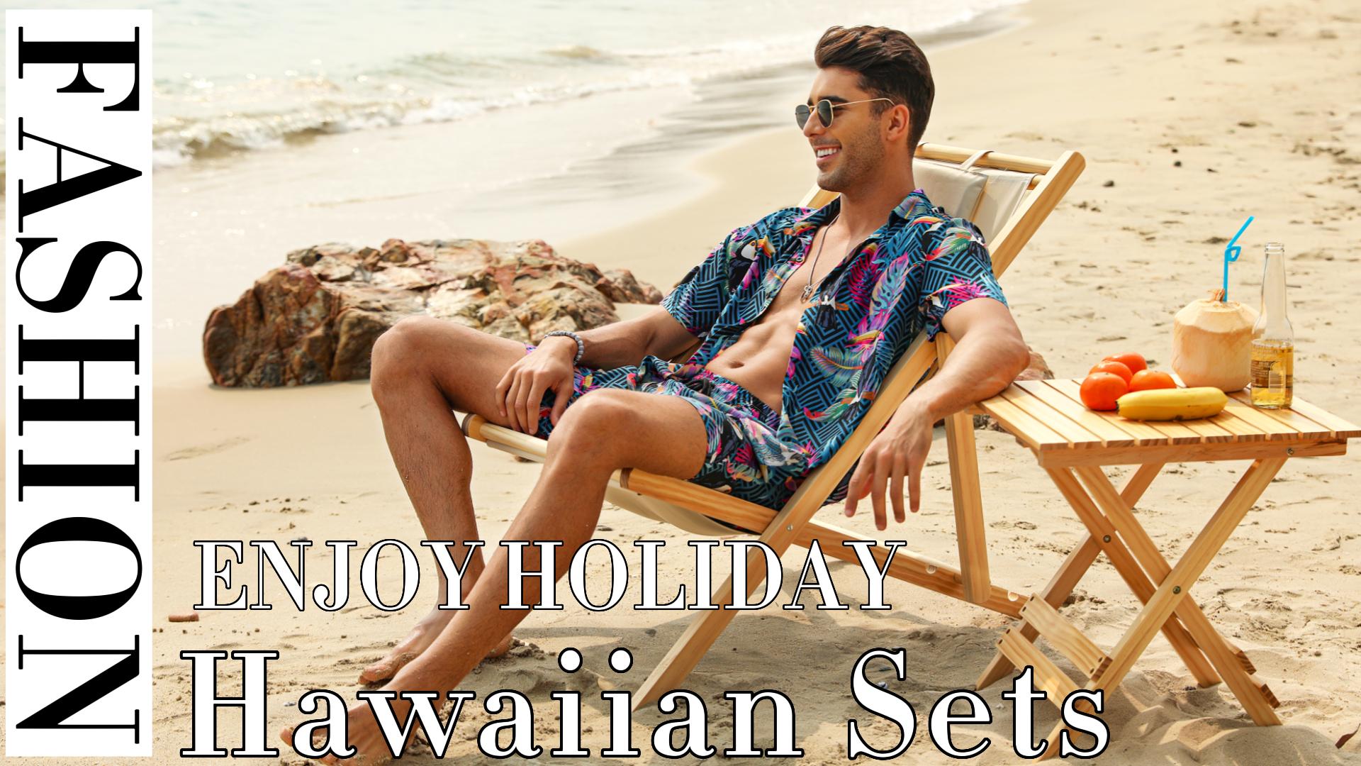EISHOPEER Set Hawaiano Uomo: Camicia E Pantaloncini Con Stampa Floreale – Blu Lago, XXL
