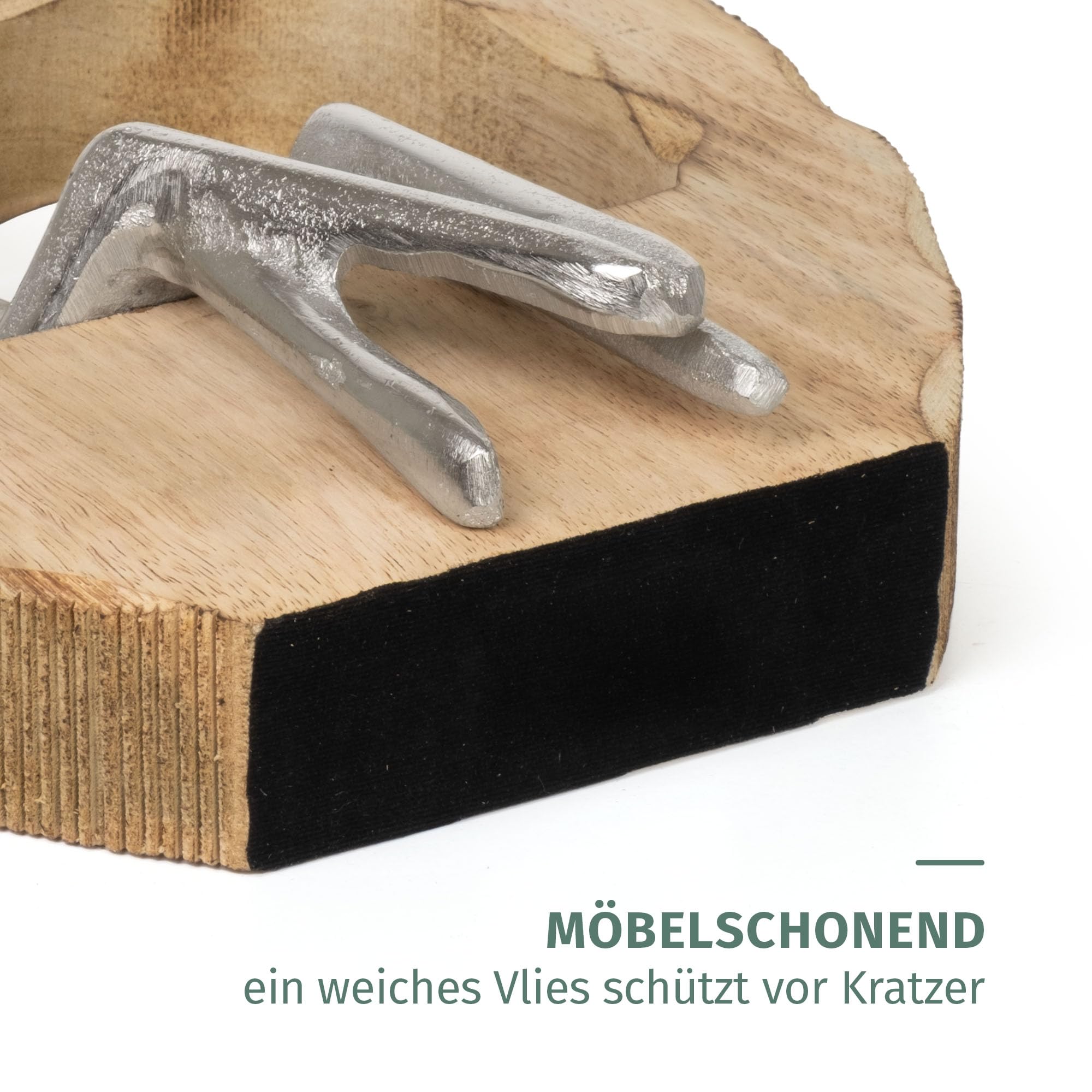 Moritz Figurka dekoracyjna Heartbound 25,5 cm z drewna mango i aluminium rzeźba w kształcie serca z motywem dwóch osób symbol miłości bliskości i bezpieczeństwa, nowoczesna dekoracja, rękodzieło