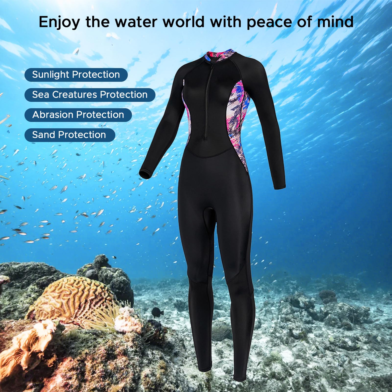 Traje De Baño De Manga Larga para Mujer con ProteccióN Solar UPF 50, Traje Neopreno Una Pieza Secado Rápido para Surf Y Snorkel, Baño con