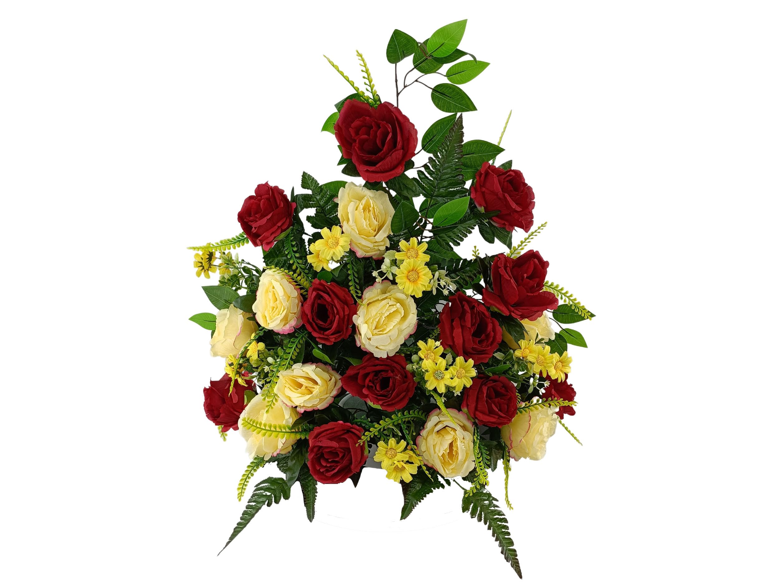 DRW Centro Flores Artificiales Cementerio, Santos, Iglesias, Aniversarios, Ceremonias, Bodas Rojo y Amarillo con Rosas 65x70x30 cm