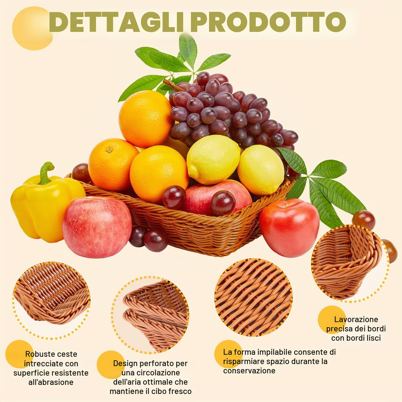 DAJAVE Set di 4 Mini Cestino in Vimini per Alimenti, 35 x 25 x 7 cm Caramelle, Gelatine e Frutta - Cesto Piccolo, Cestino Vimini, Contenitore per Alimenti - Cestino Vimini Piccolo Ideale