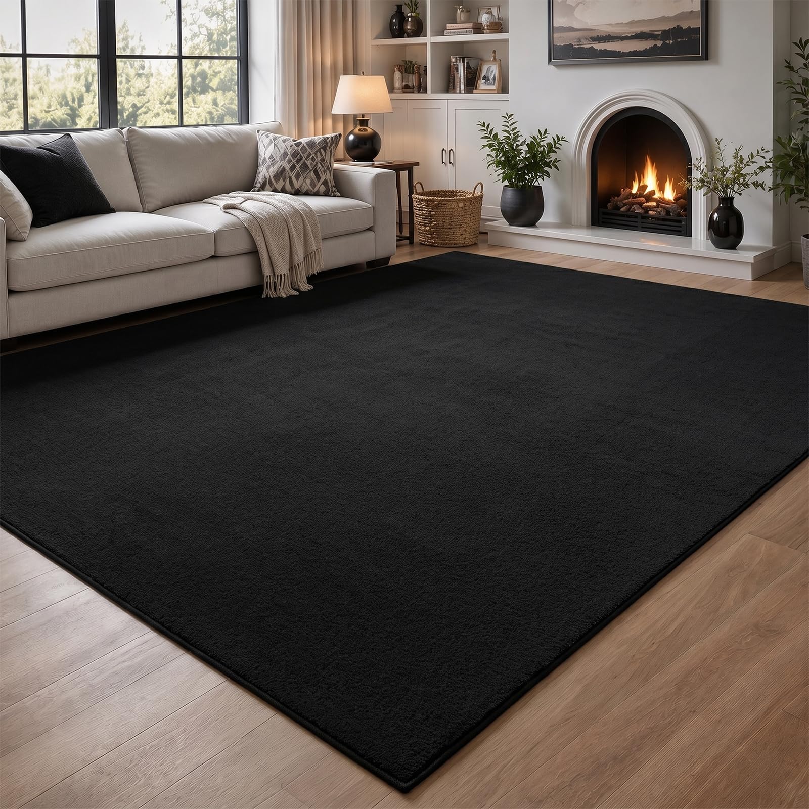 Homcomodar Large Rug160x230cm Black Living Room Rug Fluffy Rugs for Bedroom