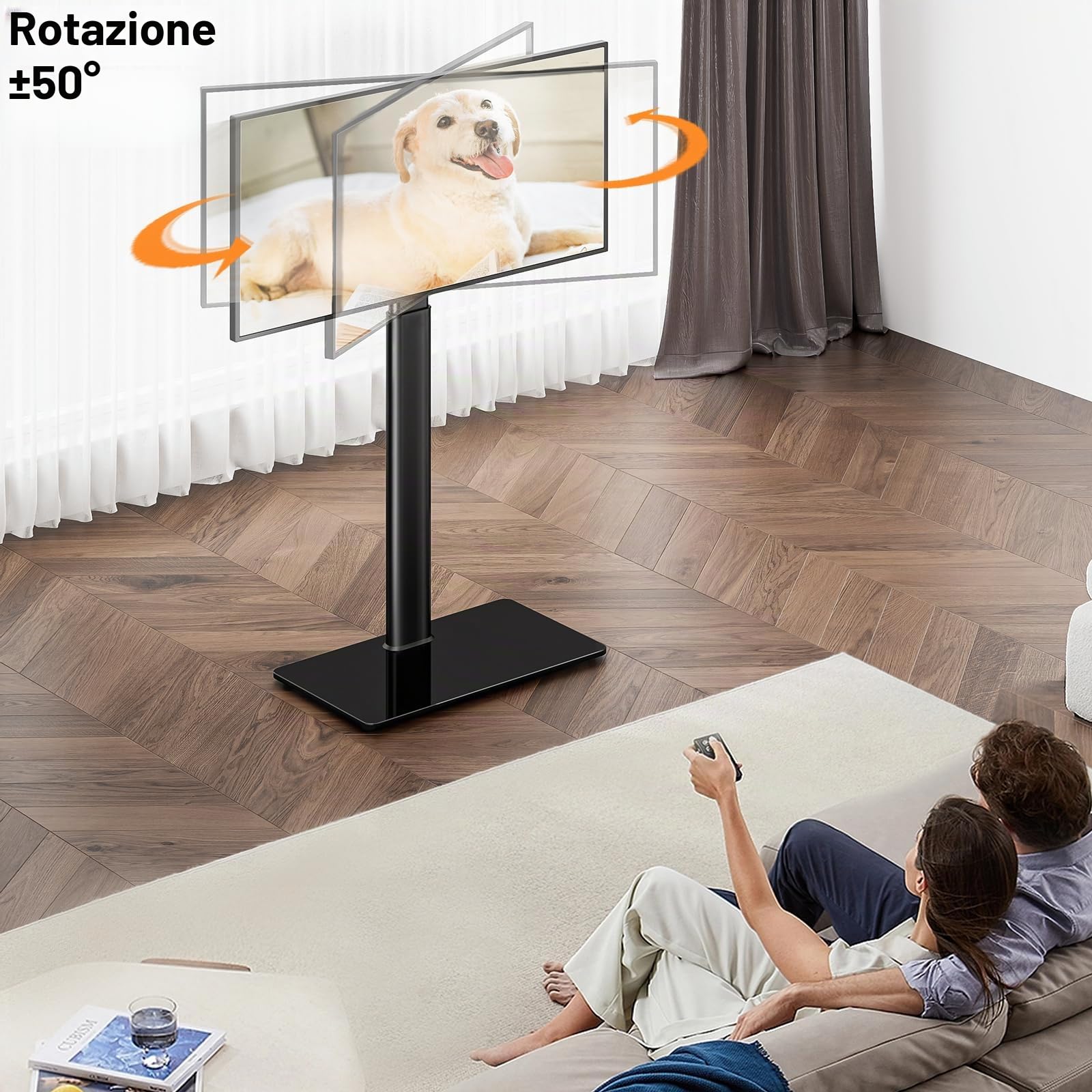 Hemudu Porta TV da Terra Mobile, Supporto TV da Pavimento per TV LCD LED da 19 a 43 Pollici, Supporto TV Girevole 100º, Regolabile in Altezza 16 Livelli, Fino a 45 kg, Max VESA 200 x200 mm