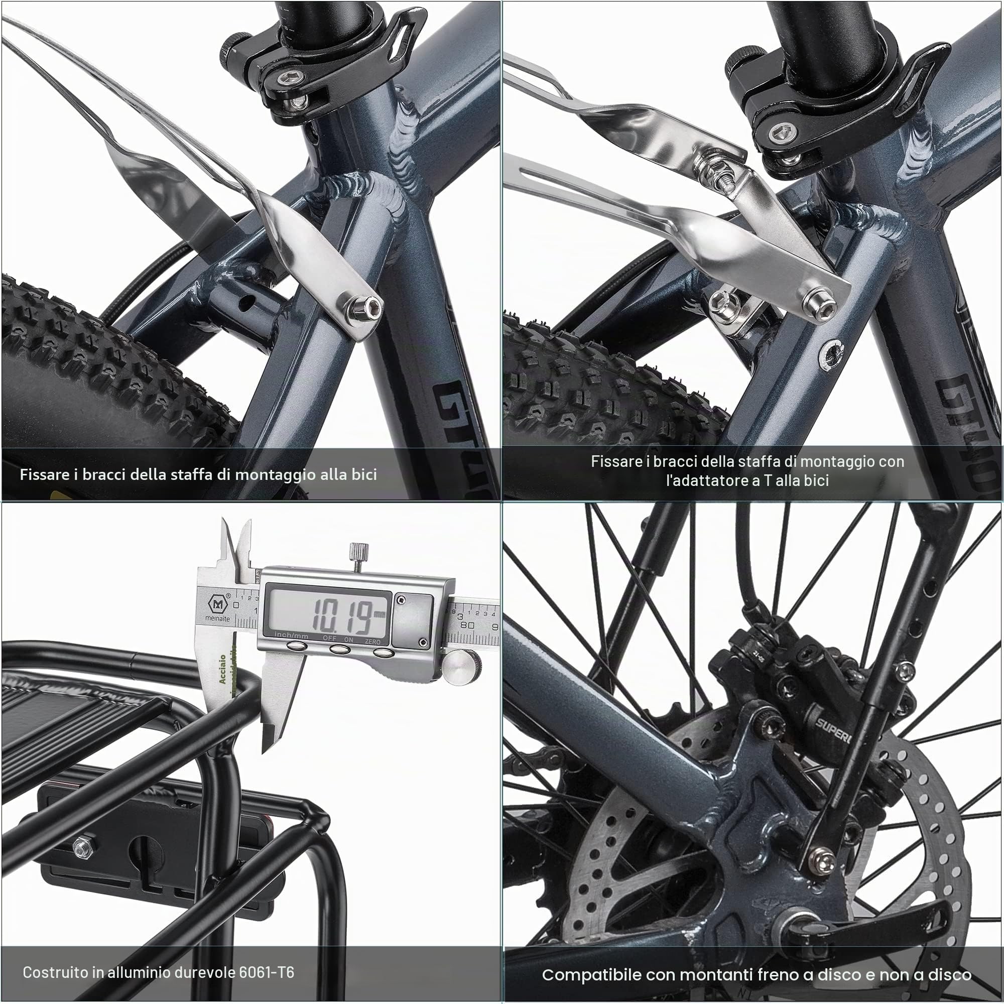 Kadacha, Portatutto, Portapacchi per Bicicletta, per Freni a Disco/Non-Freni a Disco, Portapacchi per Bici da Touring, Adatto per 26 – 29 Pollici, con Riflettore e Carico Massimo 27 kg