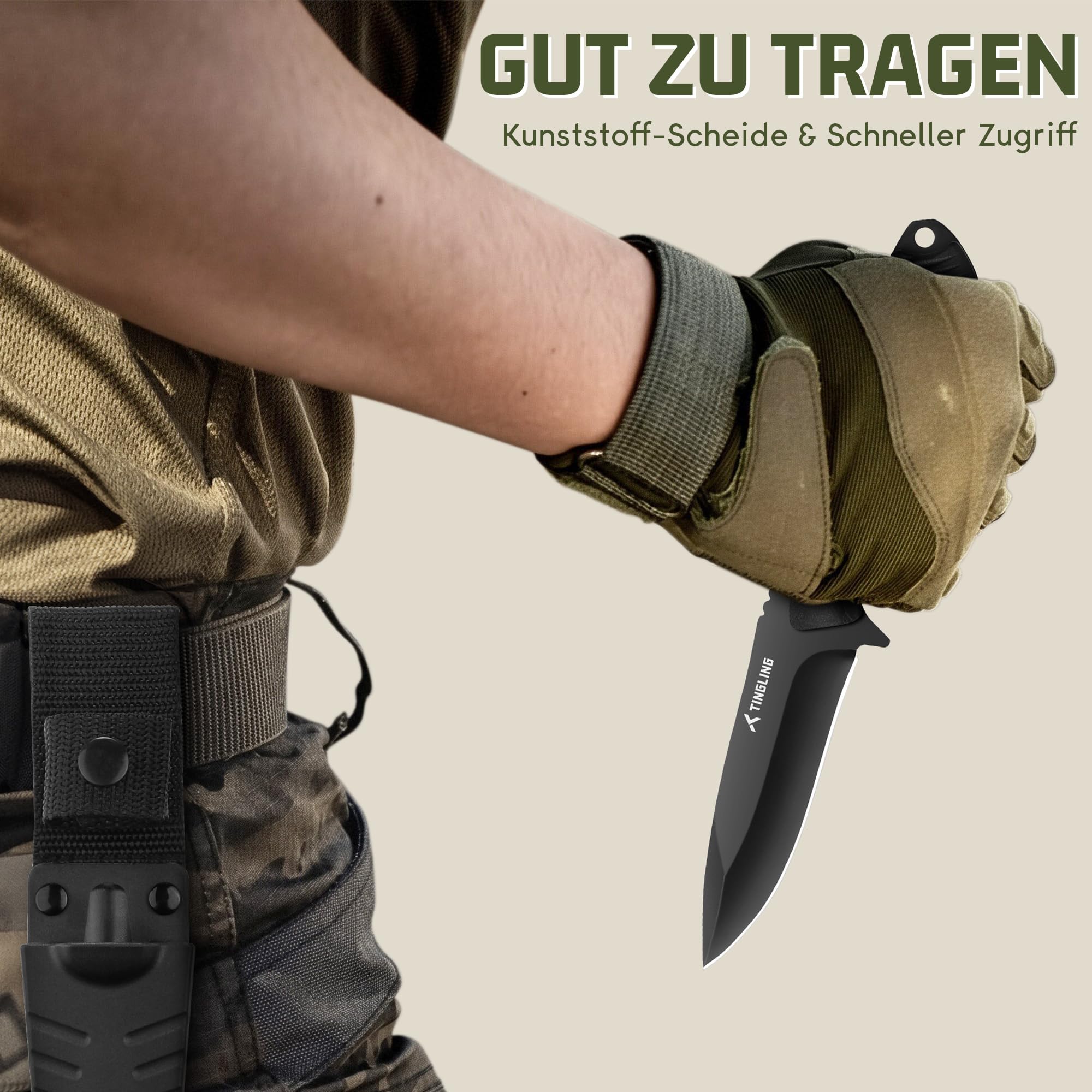 Tingling Couteau de Camping à Lame Fixe : Couteau d'Extérieur pour Débutants avec Gaine